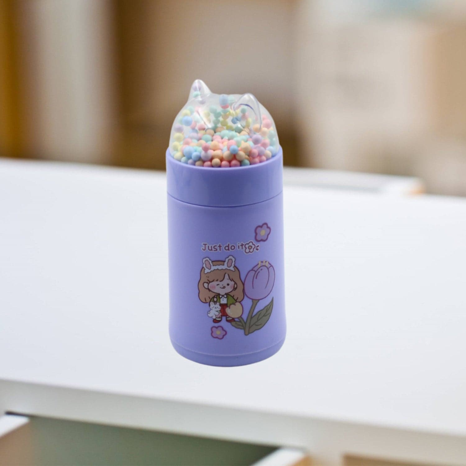 Girl Glass Water Bottle for School with Kid Sparkle Strap Cat Lid Sequins Glitter Glass Cup Birthday Gift Children 350ml (MOQ :- 75 pc) thumbnail 6