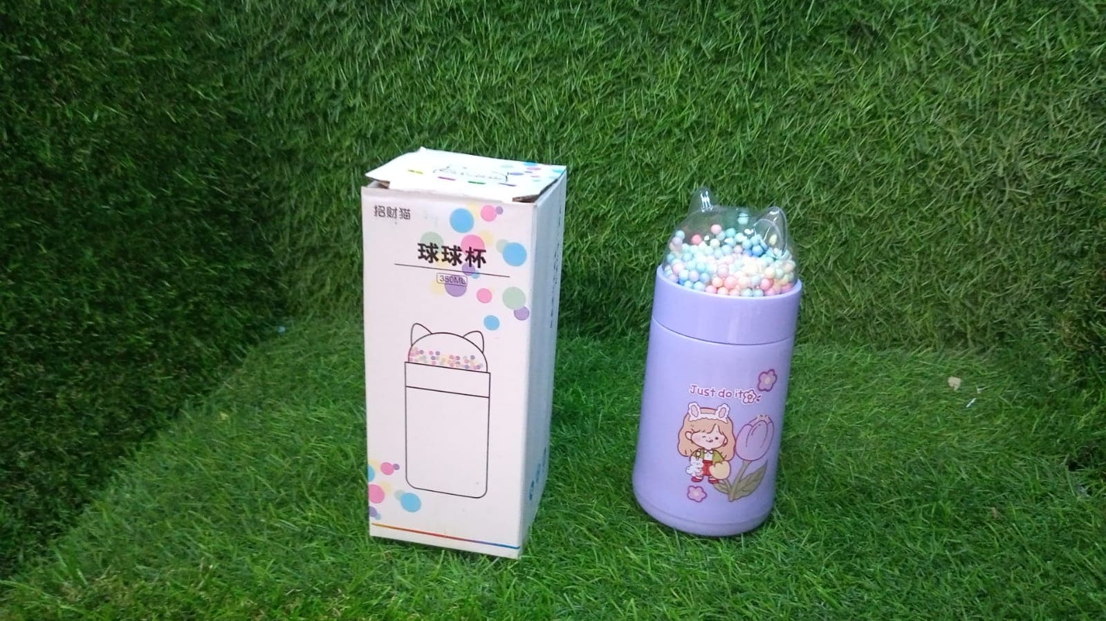 Girl Glass Water Bottle for School with Kid Sparkle Strap Cat Lid Sequins Glitter Glass Cup Birthday Gift Children 350ml (MOQ :- 75 pc) thumbnail 8