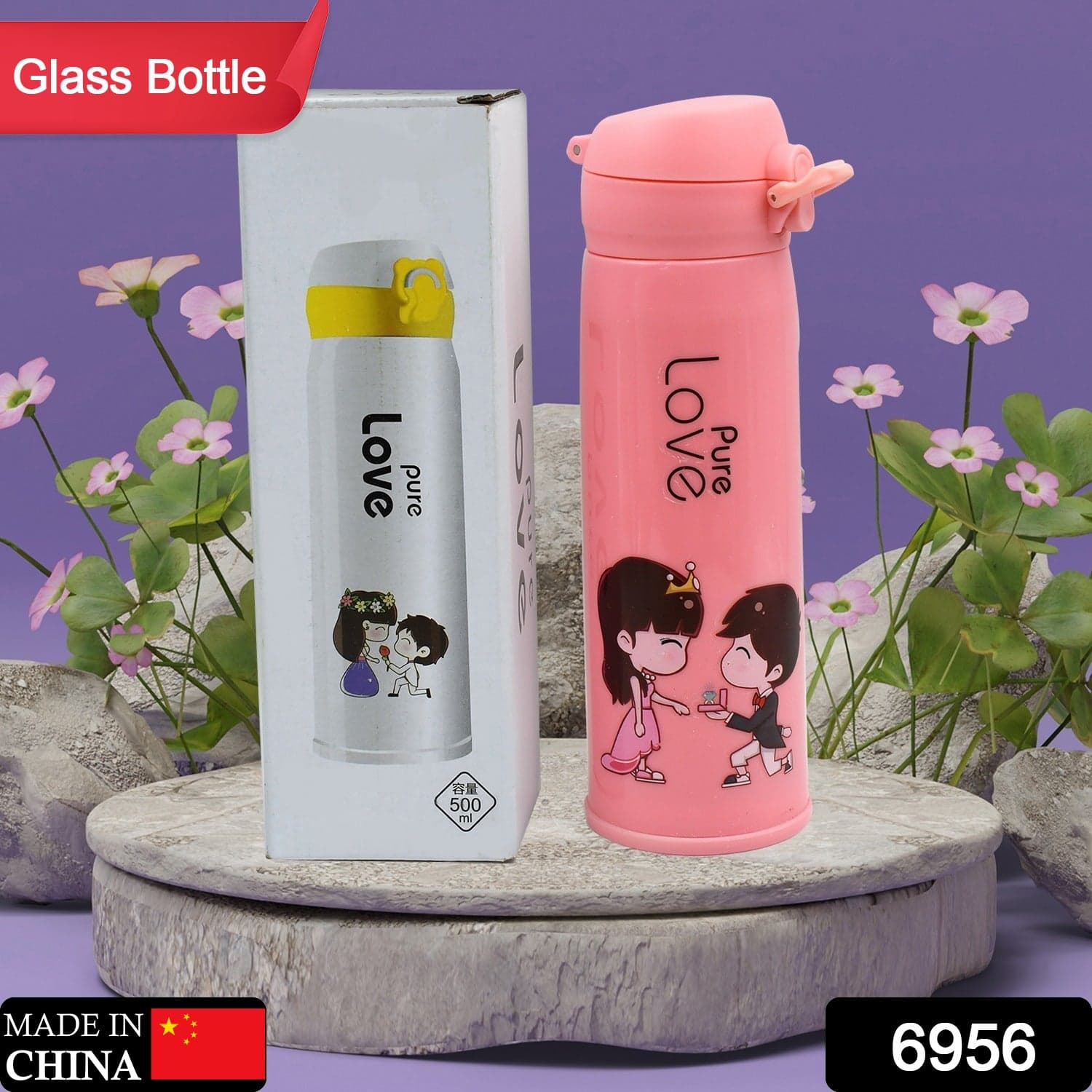 Pure Love Outdoor Sport Water Bottle 500Ml Leak Proof Bpa-Free For Travel Cold And Hot Water Glass Water Bottle With Daily Water Intake For Gym And Children thumbnail 2