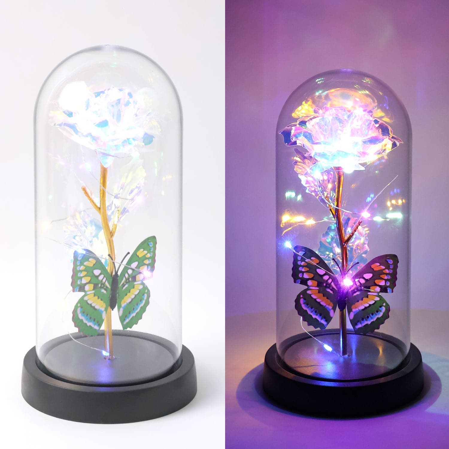 Led Light Dome Butterfly Rose thumbnail 2