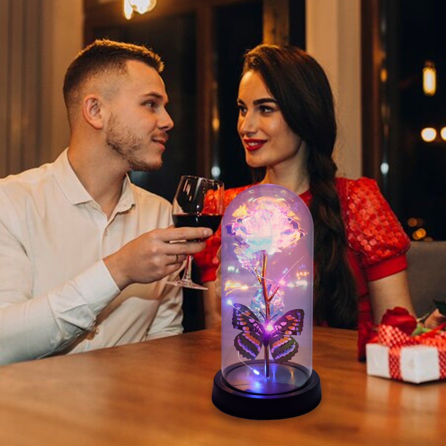 Led Light Dome Butterfly Rose thumbnail 3