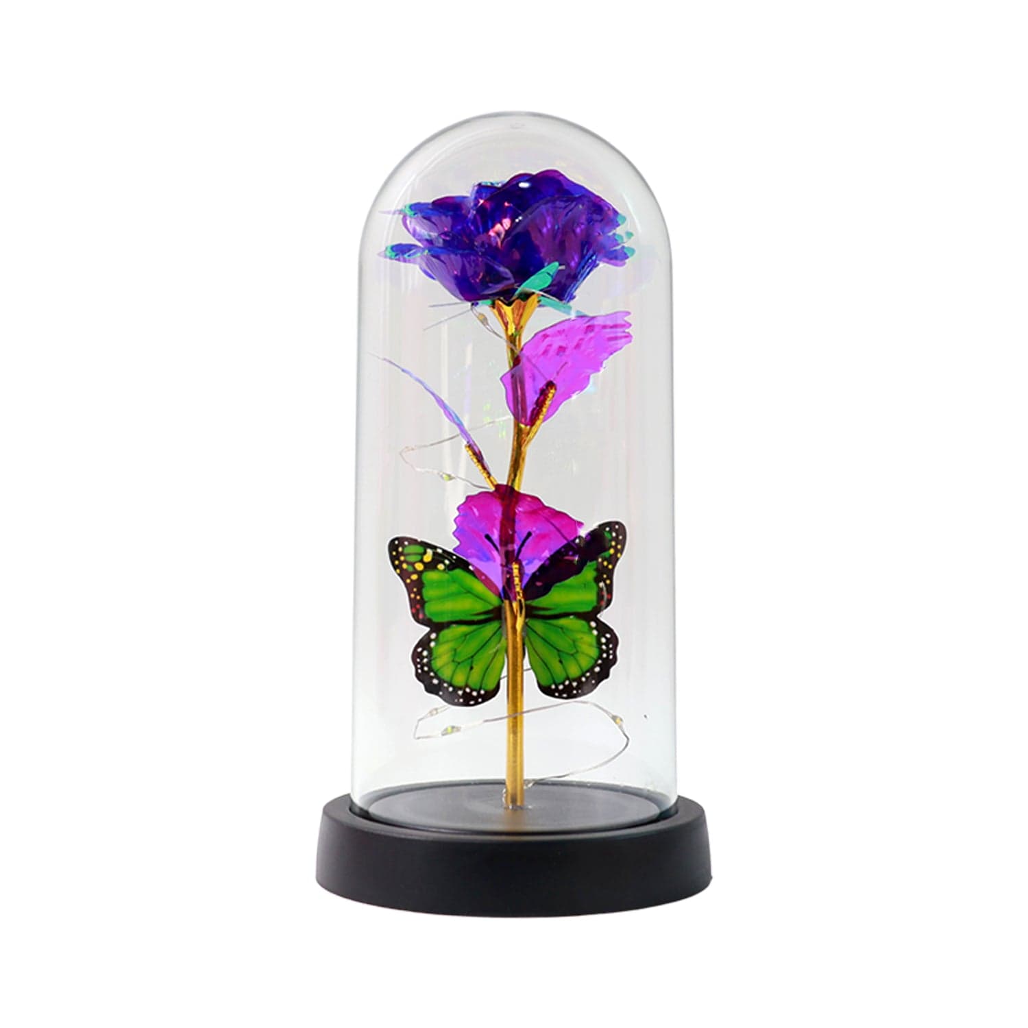 Led Preserved Rose With Colorful Butterfly In Plastic Dome 1 Pc Mix Color thumbnail 4