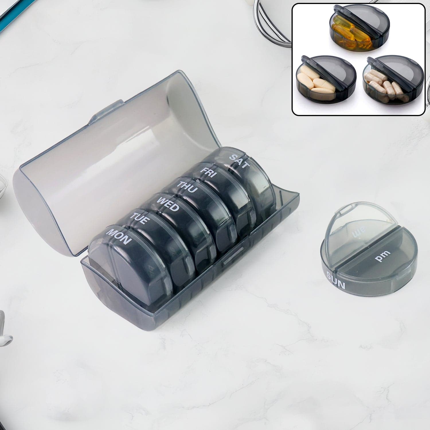 Weekly Pill Organizer 2 Times a Day Travel 7 Day Pill Box Twice a Day Daily Medicine Pill Case with Large Compartments thumbnail 1