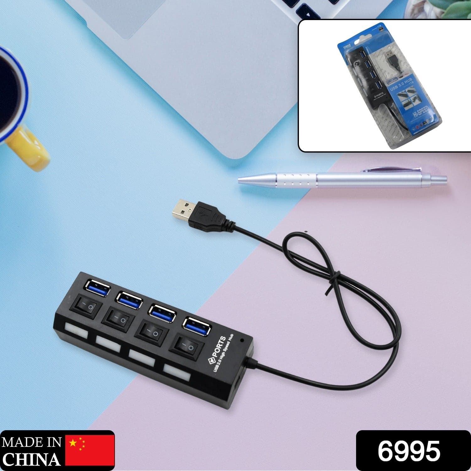 4 Port Usb, Hub Usb 2.0 Hub Splitter High Speed With On/Off Switch Multi Led Adapter Compatible With Tablet Laptop Computer Notebook thumbnail 2