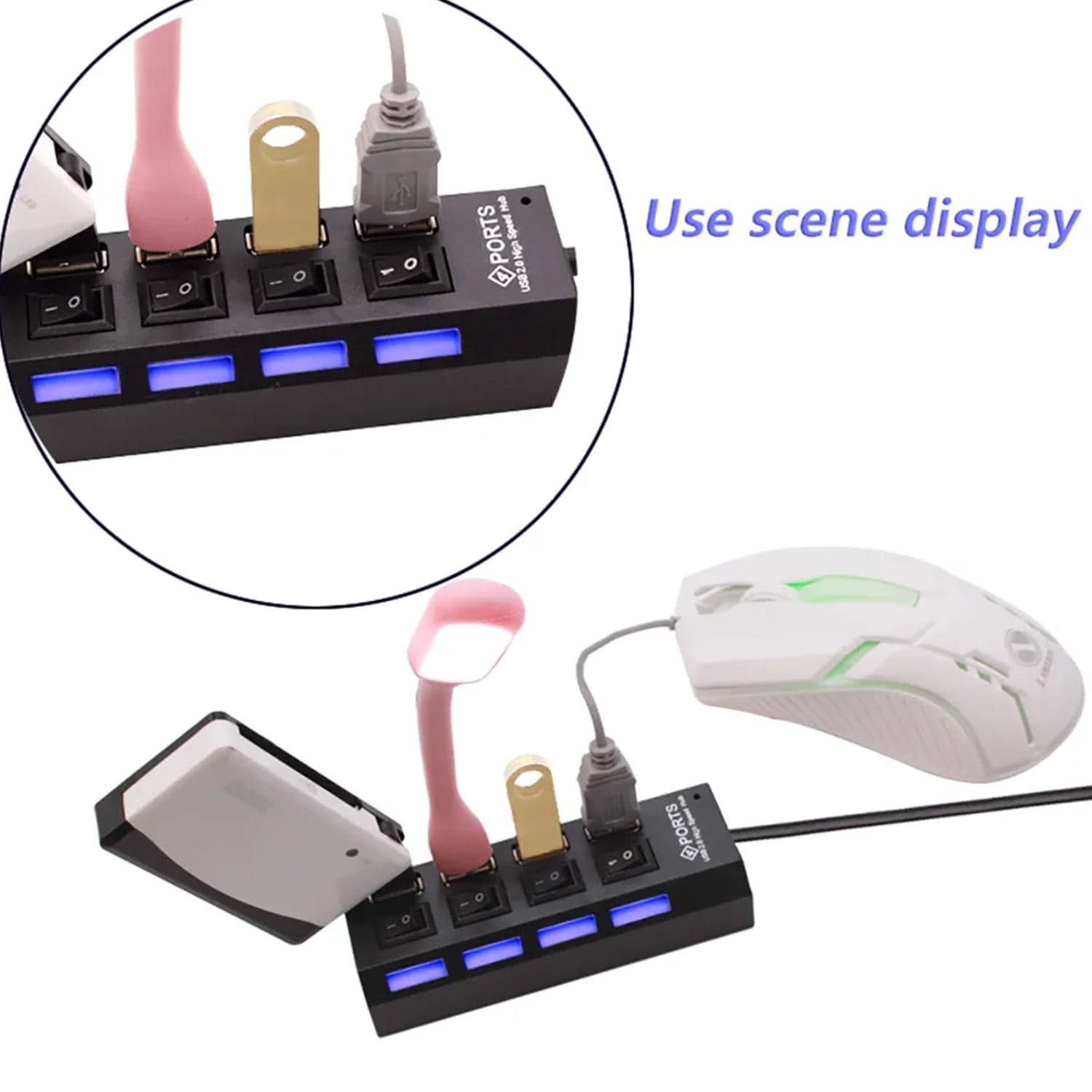 4 Port Usb, Hub Usb 2.0 Hub Splitter High Speed With On/Off Switch Multi Led Adapter Compatible With Tablet Laptop Computer Notebook thumbnail 6