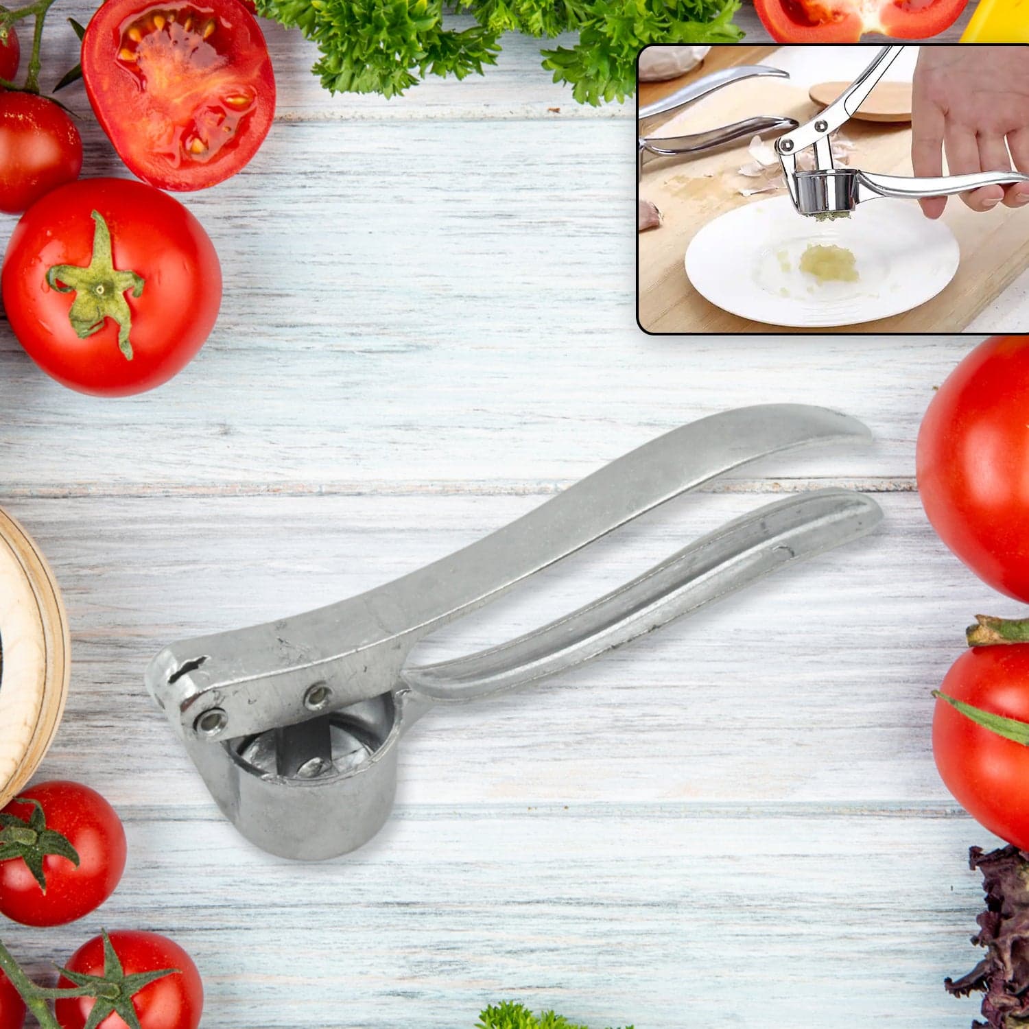 Crush Garlic with Ease: Lightweight Aluminum Garlic Press (1 Pc) thumbnail 1