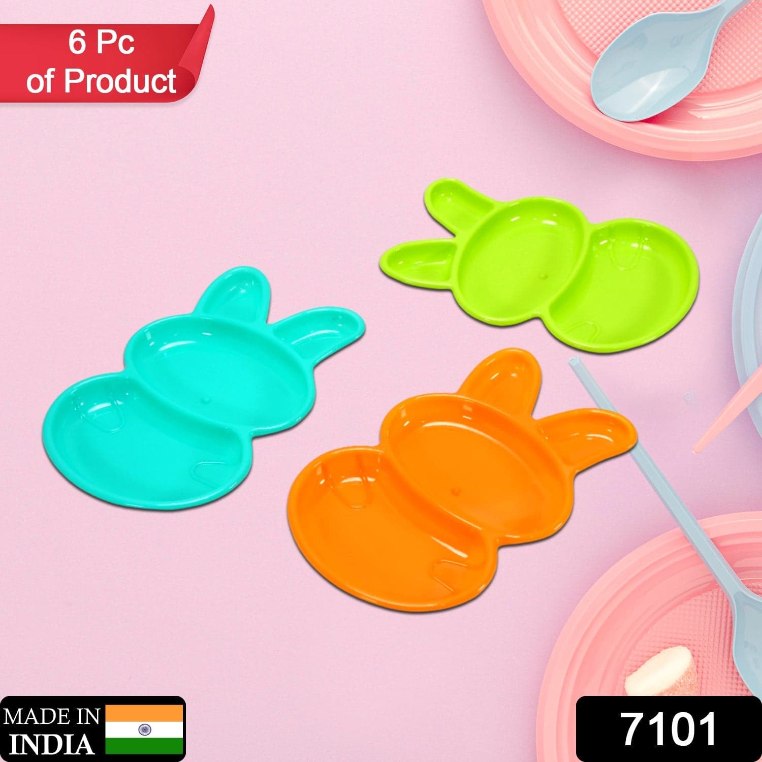6-Piece Rabbit Shape Dish Set for Kids (Multicolor) thumbnail 2