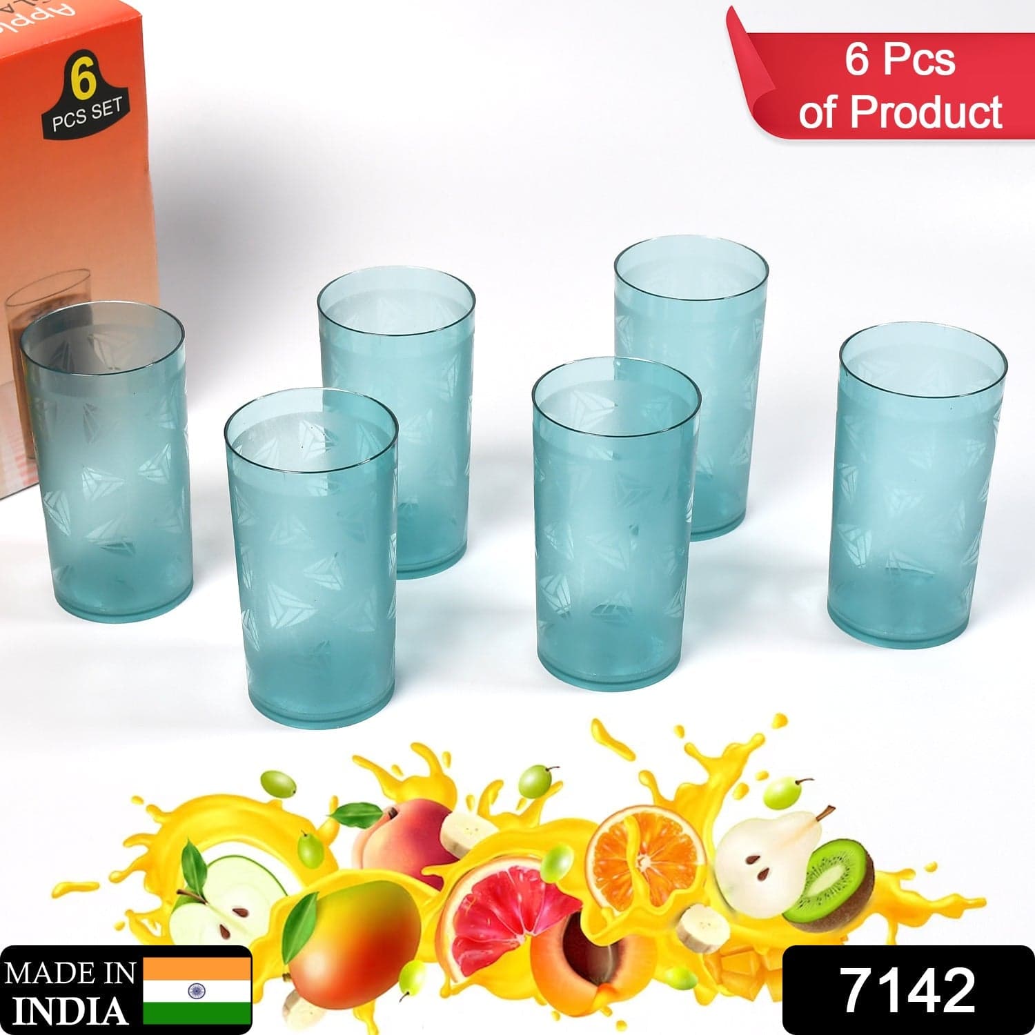 Round Plastic Water Glass Juice Beer Wine Plastic Unbreakable Transparent Glass Set ( 300ml 6pc ) thumbnail 2