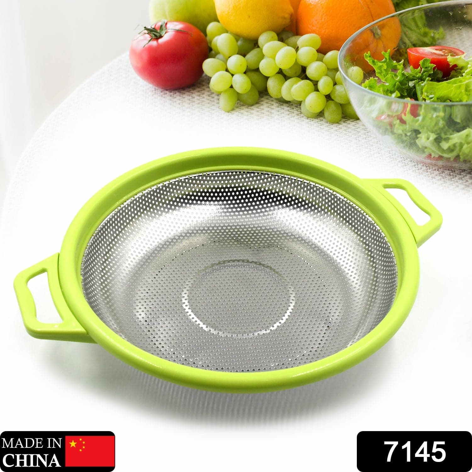 Stainless Steel Colander With Handle, Large Metal Green Strainer For Pasta, Spaghetti, Berry, Veggies, Fruits, Kitchen Food Colander, Dishwasher Safe thumbnail 2
