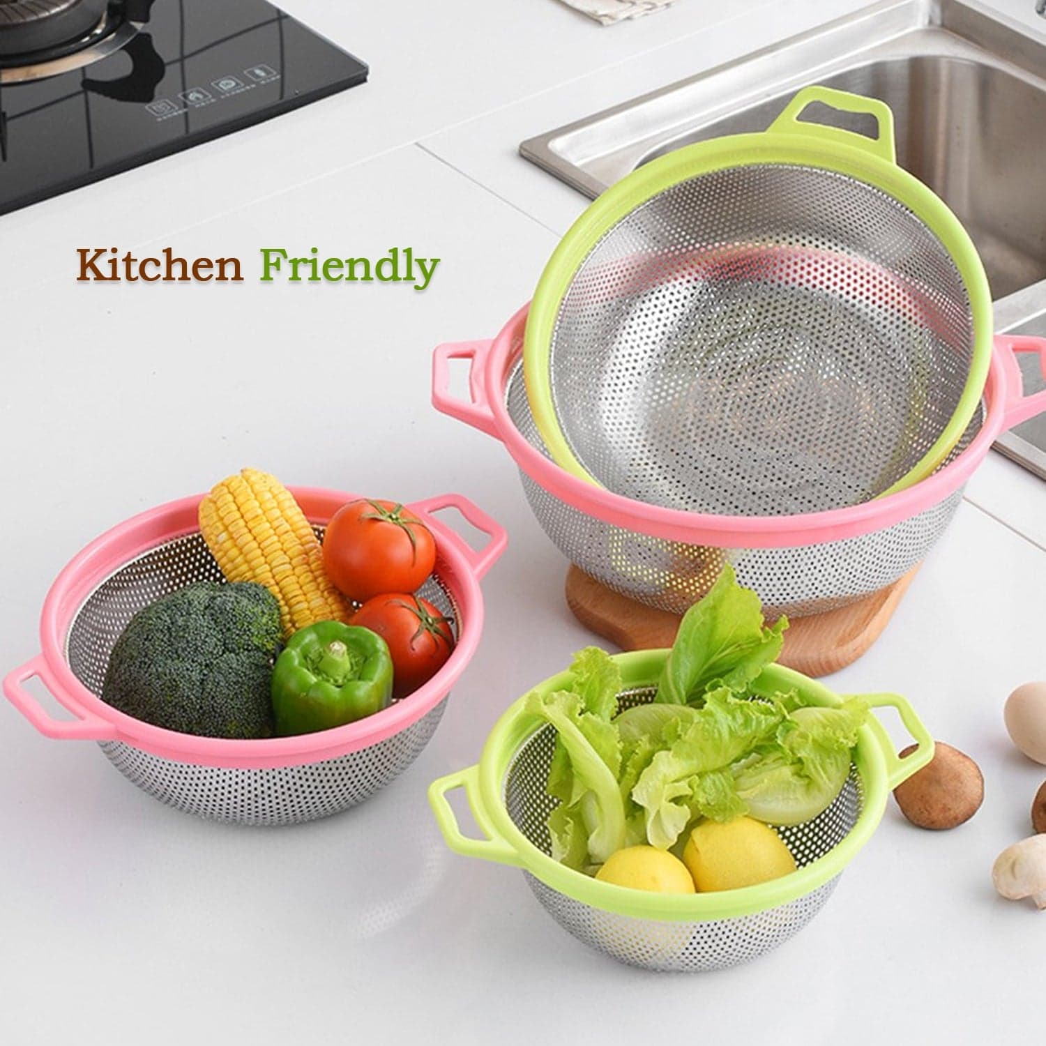 Stainless Steel Colander With Handle, Large Metal Green Strainer For Pasta, Spaghetti, Berry, Veggies, Fruits, Kitchen Food Colander, Dishwasher Safe thumbnail 5