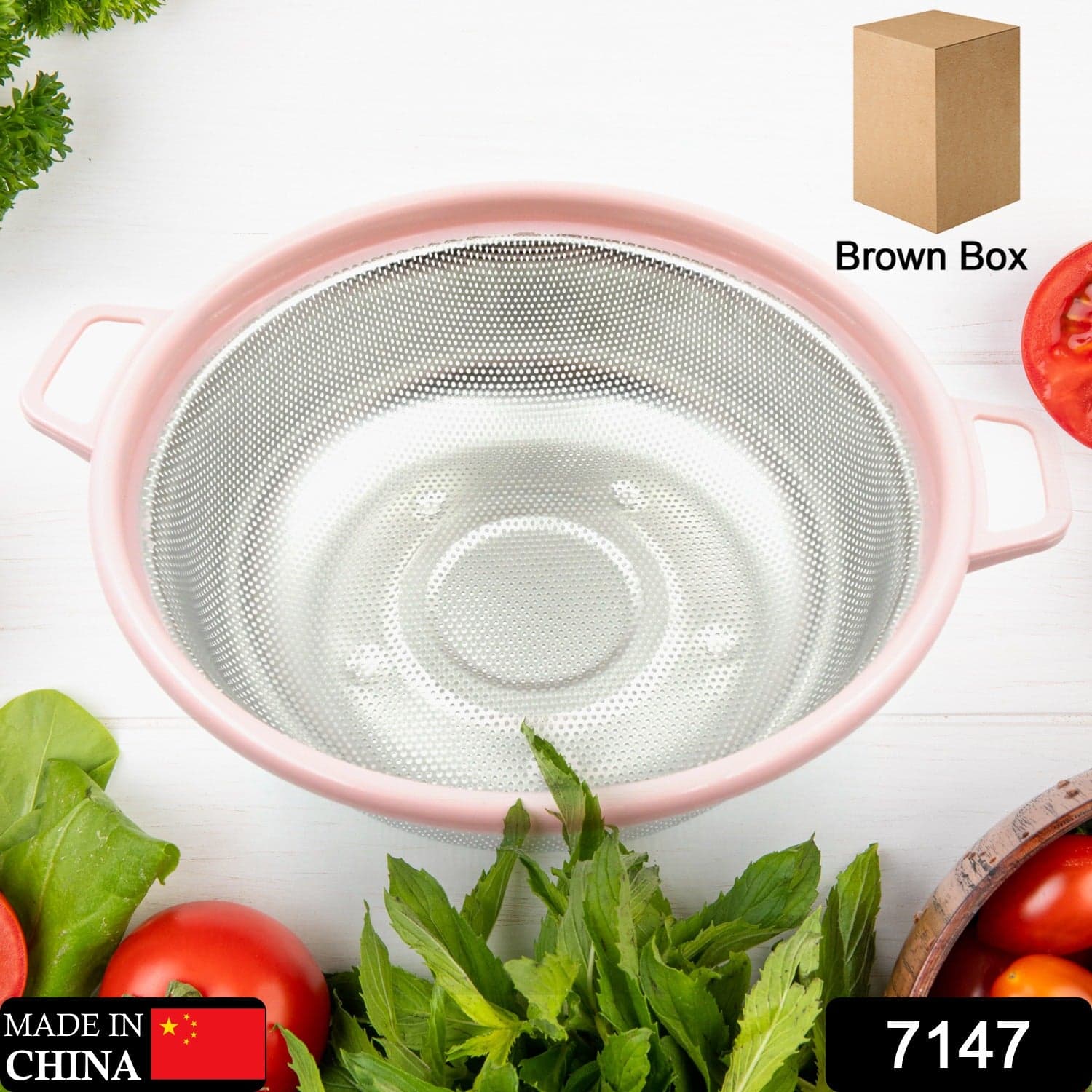 Stainless Steel Colander with Handle - Large Metal Mesh Basket Strainer (1 pc) thumbnail 2