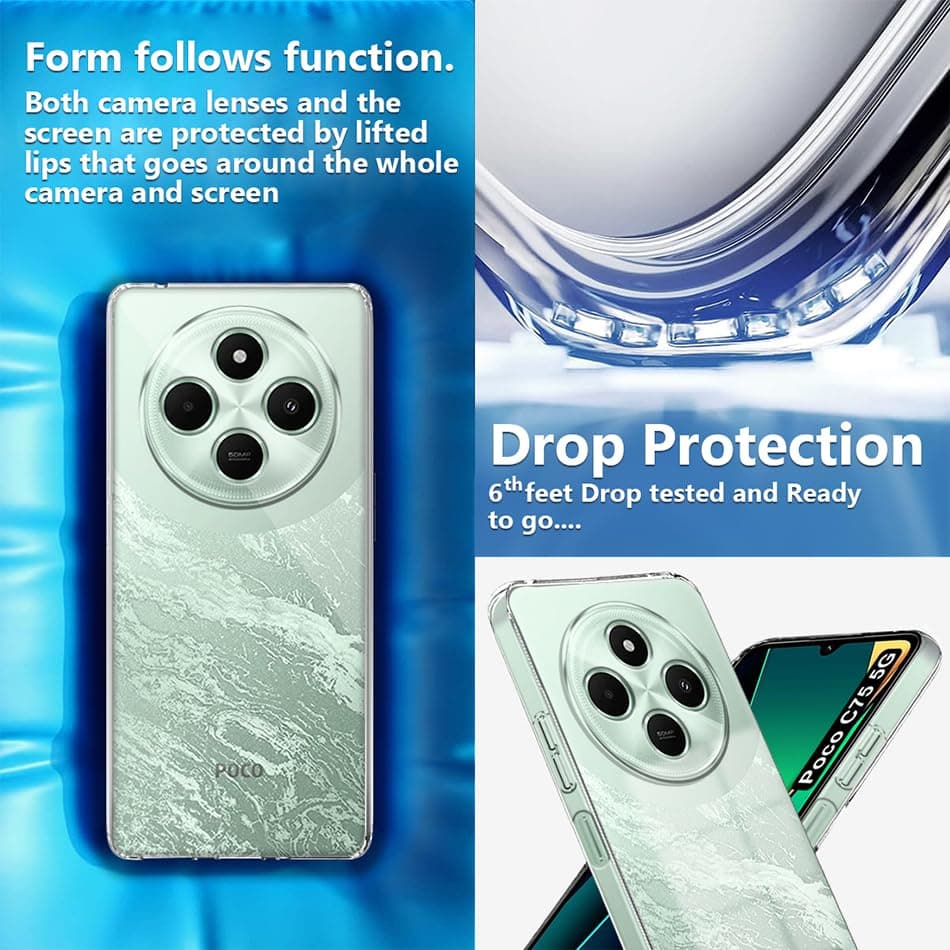 Crystal Clear Back Case Cover For Poco C75 5G | Transparent Back Cover | Raised Bumps For Camera & Screen Protection For Poco C75 5G thumbnail 6