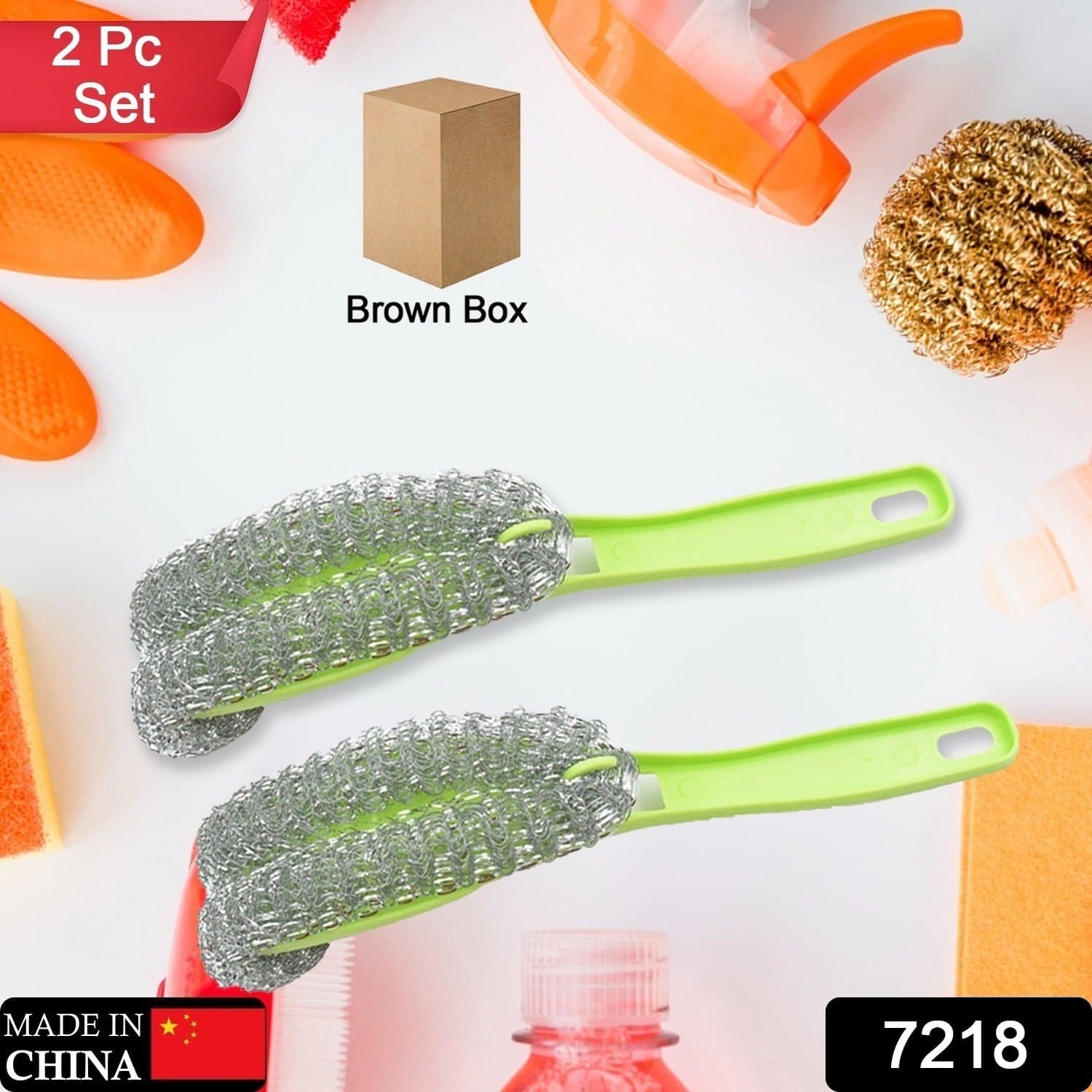 Wire Kitchen Washing Brush, Plastic Small Brush, Cleaning Brush, Bend Handle Pot Washing Brush (2 Pc) thumbnail 1