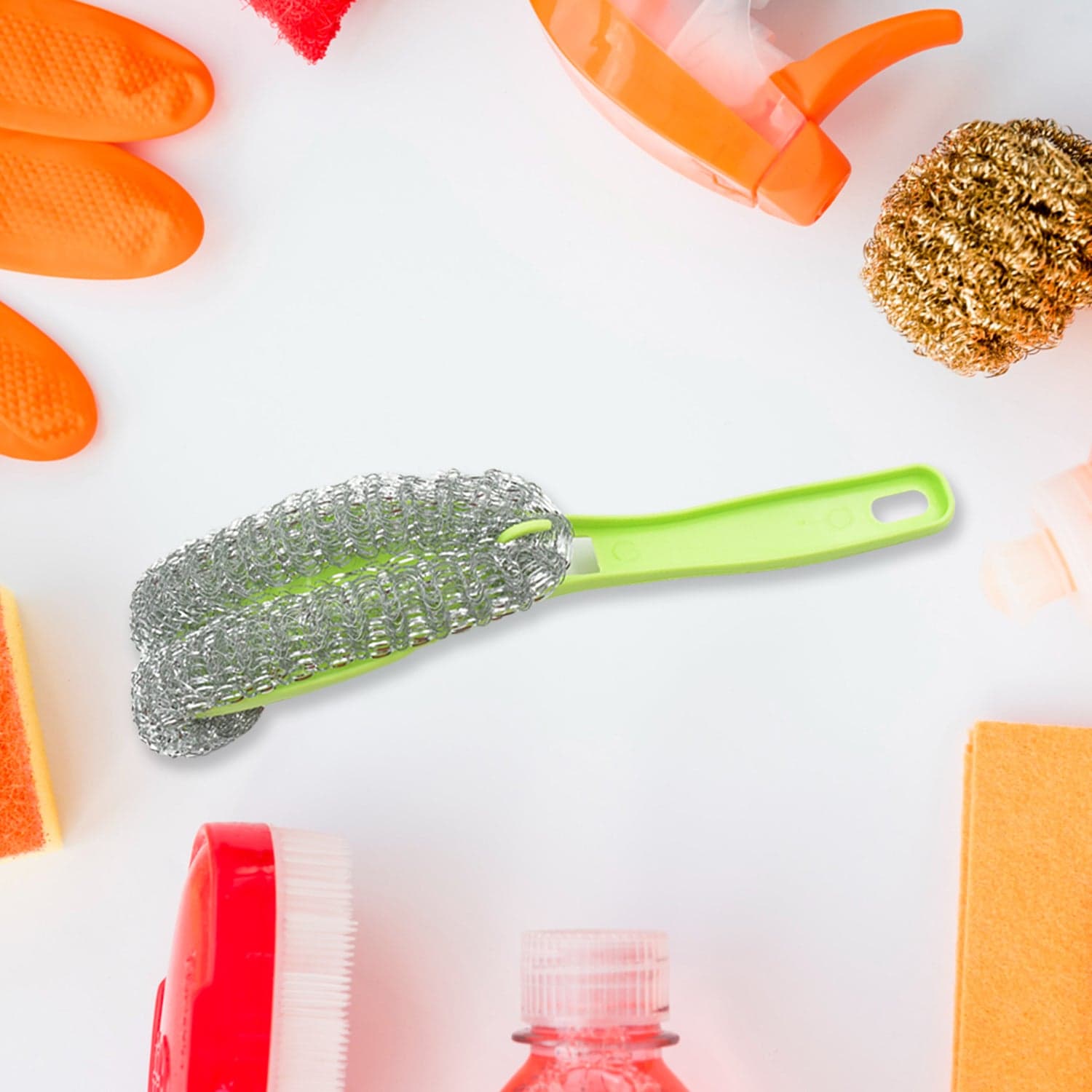 Wire Kitchen Washing Brush, Plastic Small Brush, Cleaning Brush, Bend Handle Pot Washing Brush (2 Pc) thumbnail 2