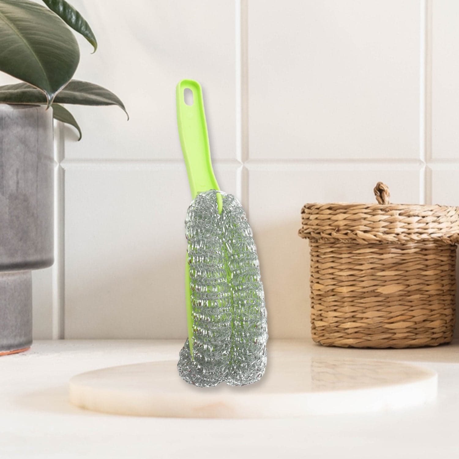 Wire Kitchen Washing Brush, Plastic Small Brush, Cleaning Brush, Bend Handle Pot Washing Brush (2 Pc) thumbnail 6