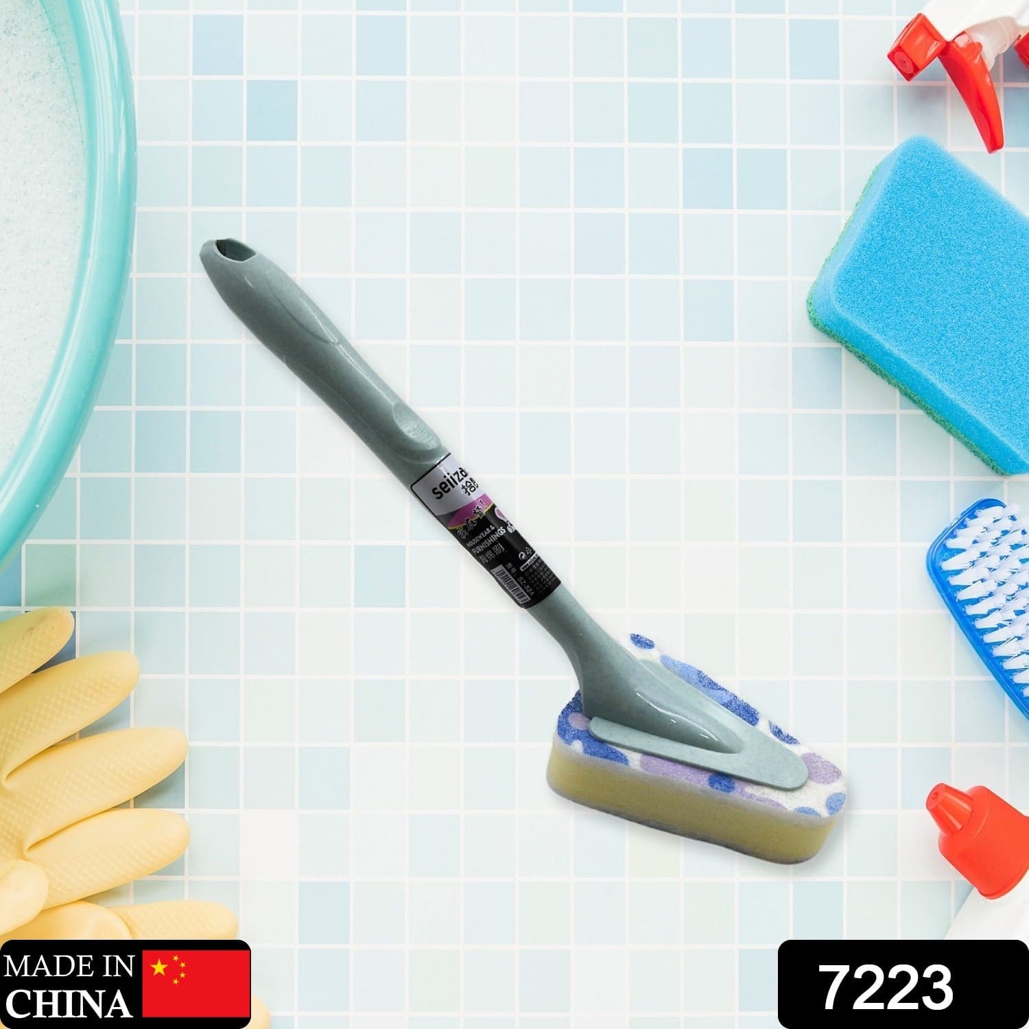 Triangular Sponge Brush of Long Handle Multipurpose Kitchen & Bathroom Cleaning Tool thumbnail 2