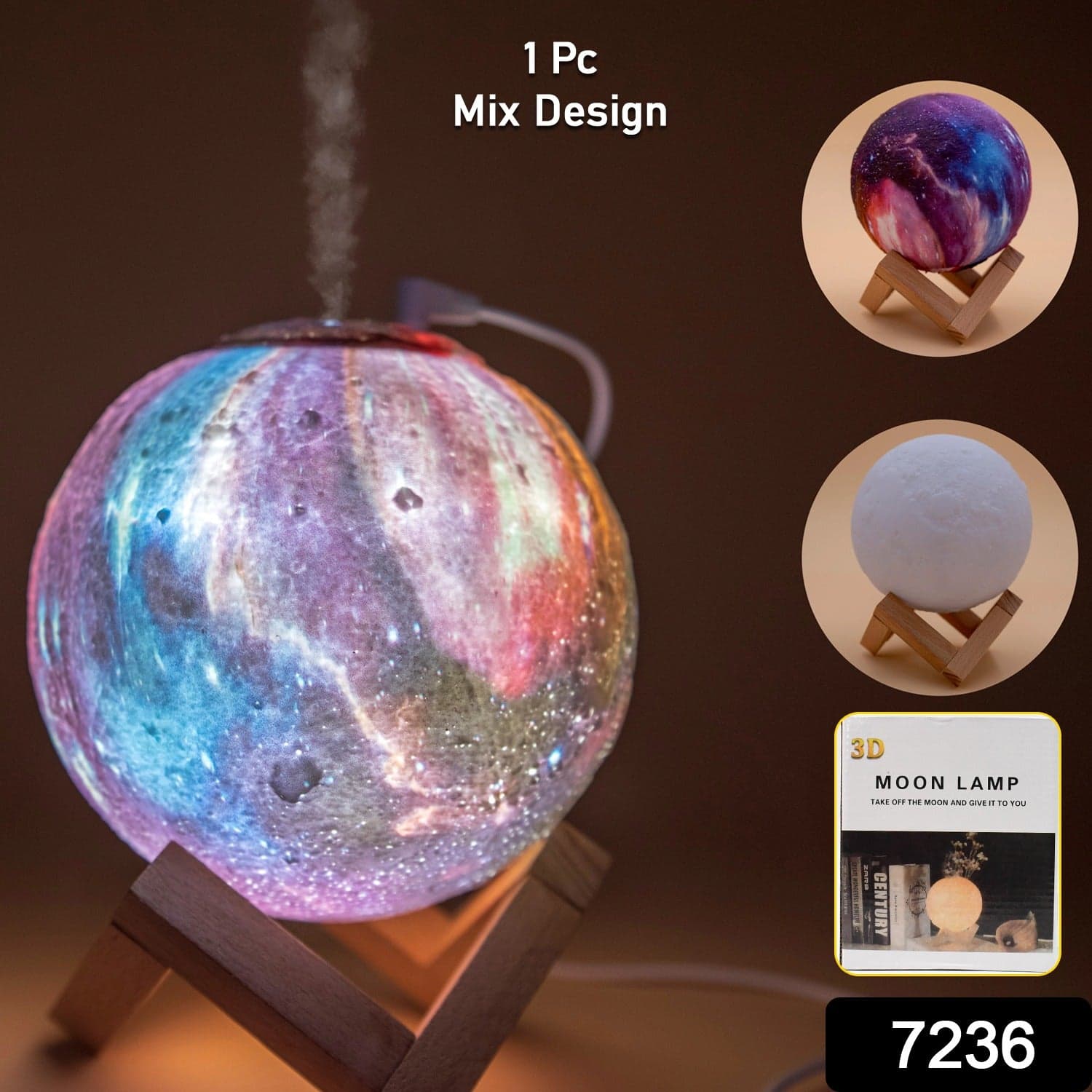 3D 2 in 1 LED Printed Moon Lamp & Aroma Diffuser (1 Pc) thumbnail 2
