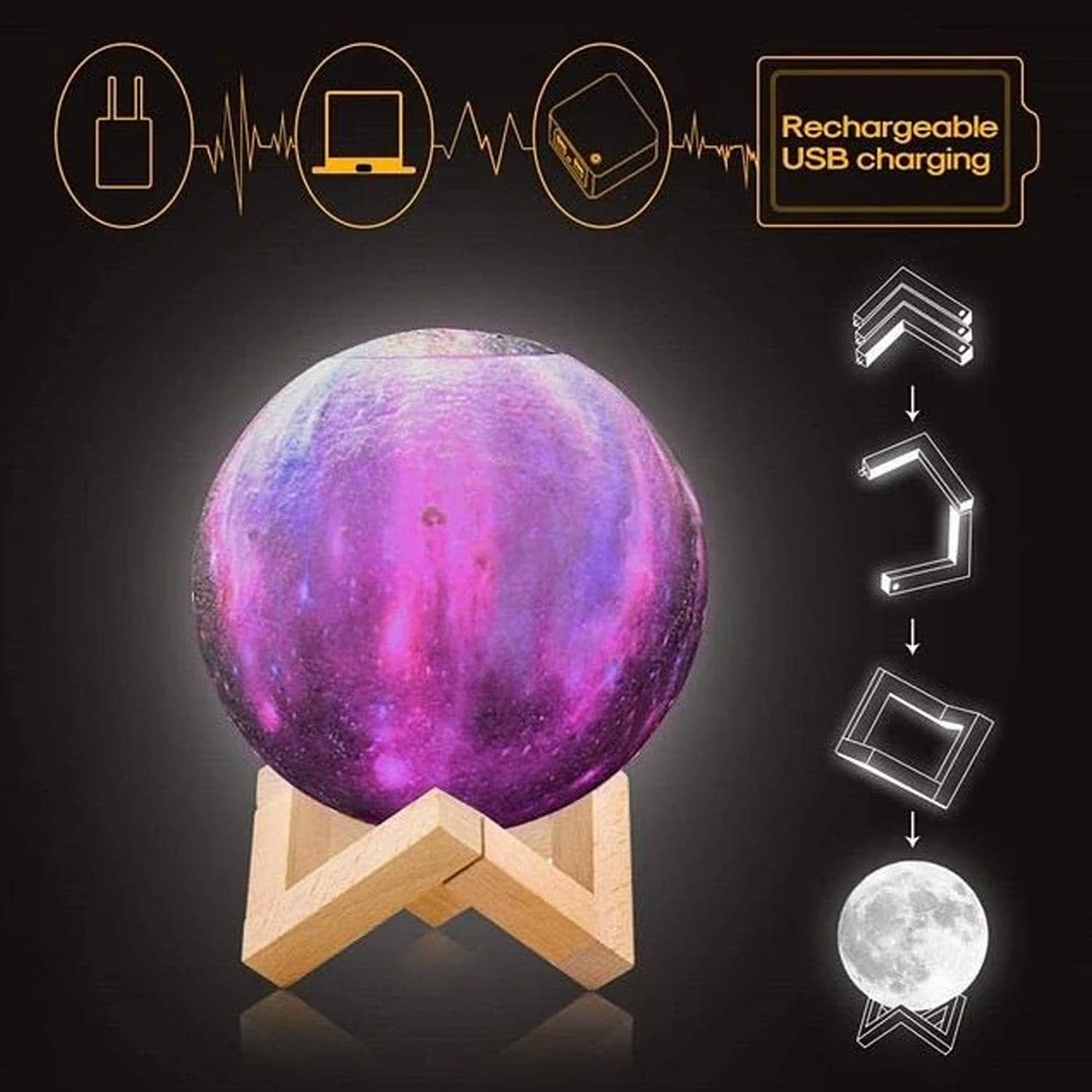 3D 2 in 1 LED Printed Moon Lamp & Aroma Diffuser (1 Pc) thumbnail 3