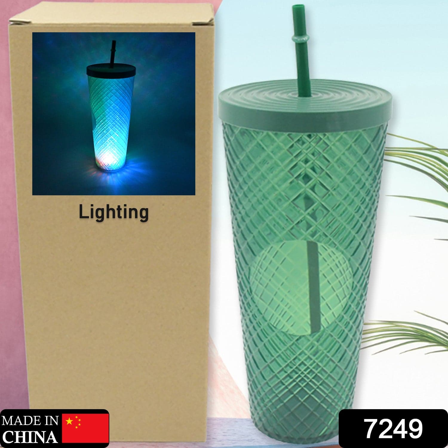 Cup With Straw & Led Lighting Reusable Matte Studded Tumbler With Leak Proof Lid Bpa Free (1 Pc) thumbnail 2