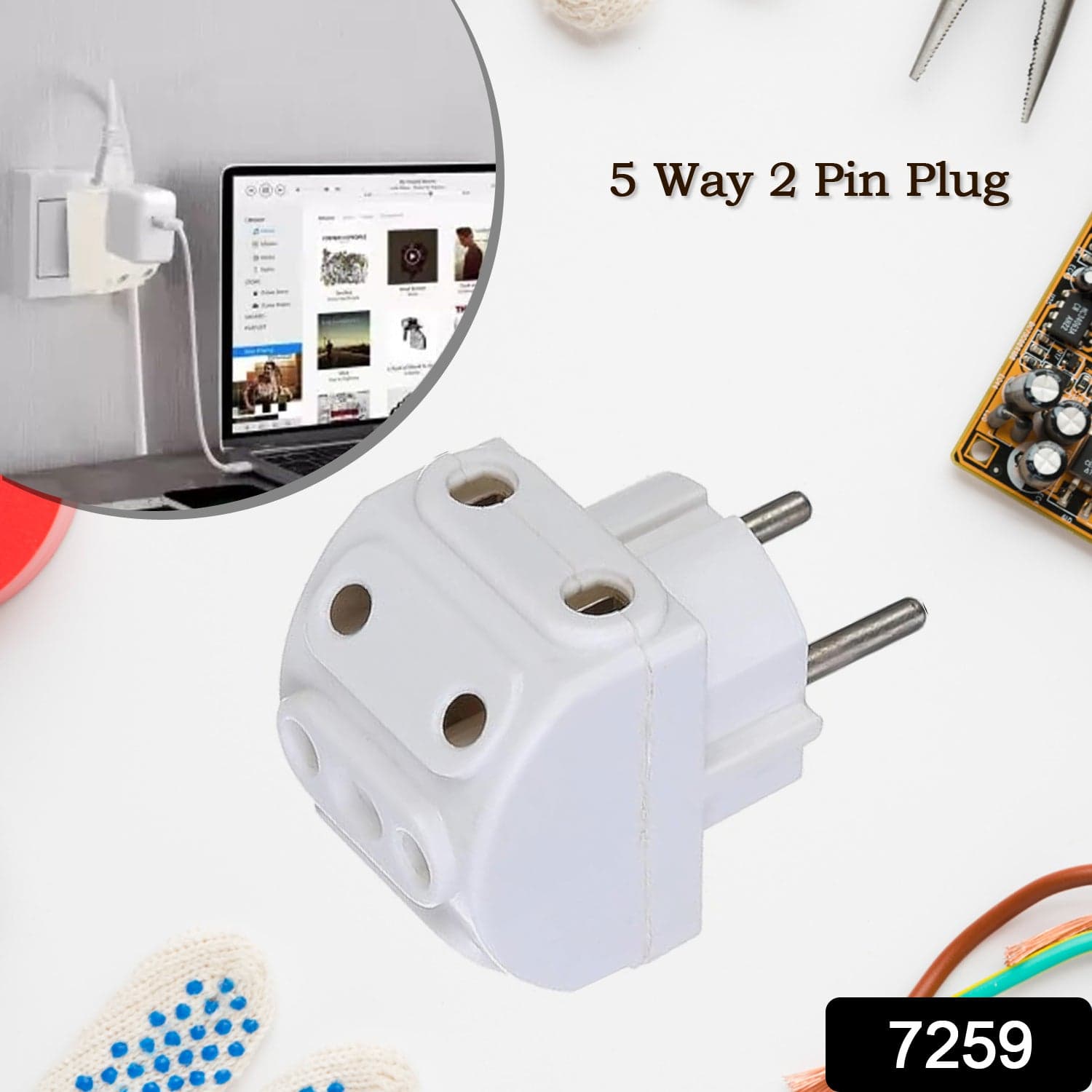 5-Way 2 Pin Multi-Plug Socket / Converter (1 Pc) thumbnail 2