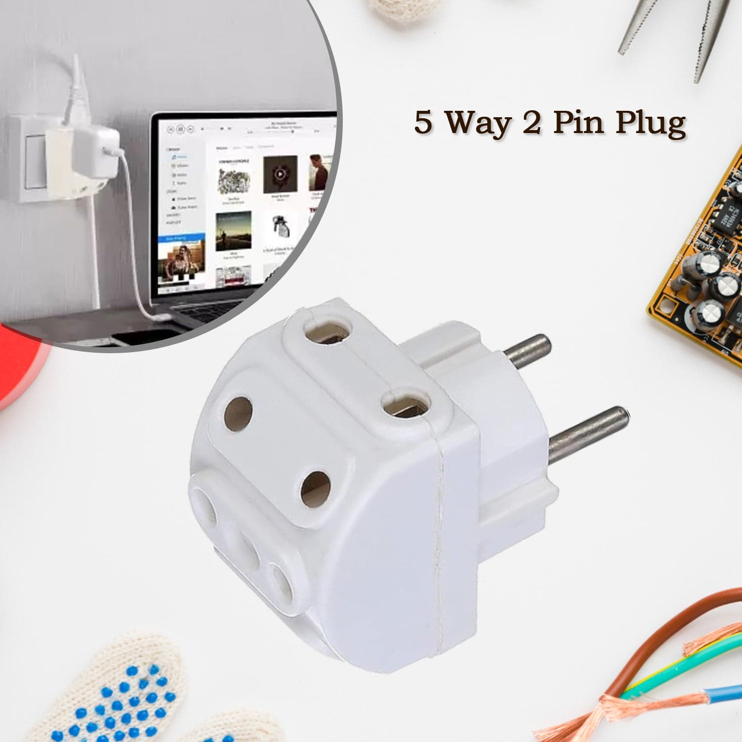 5-Way 2 Pin Multi-Plug Socket / Converter (1 Pc) thumbnail 5