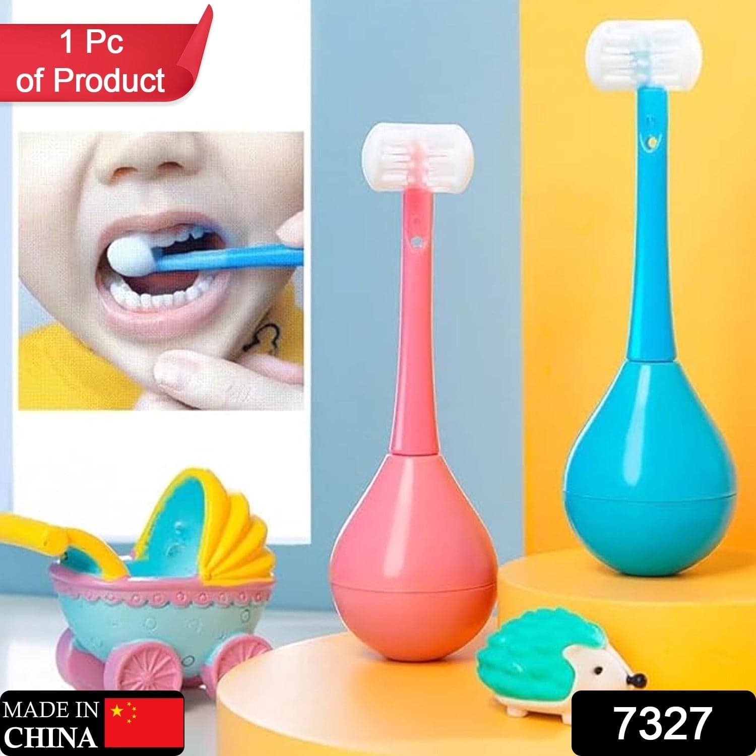 Soft Bristle 3-Sided Training Toothbrush Of Inverted Silicone Head For Kids (Ages 2-12 thumbnail 1