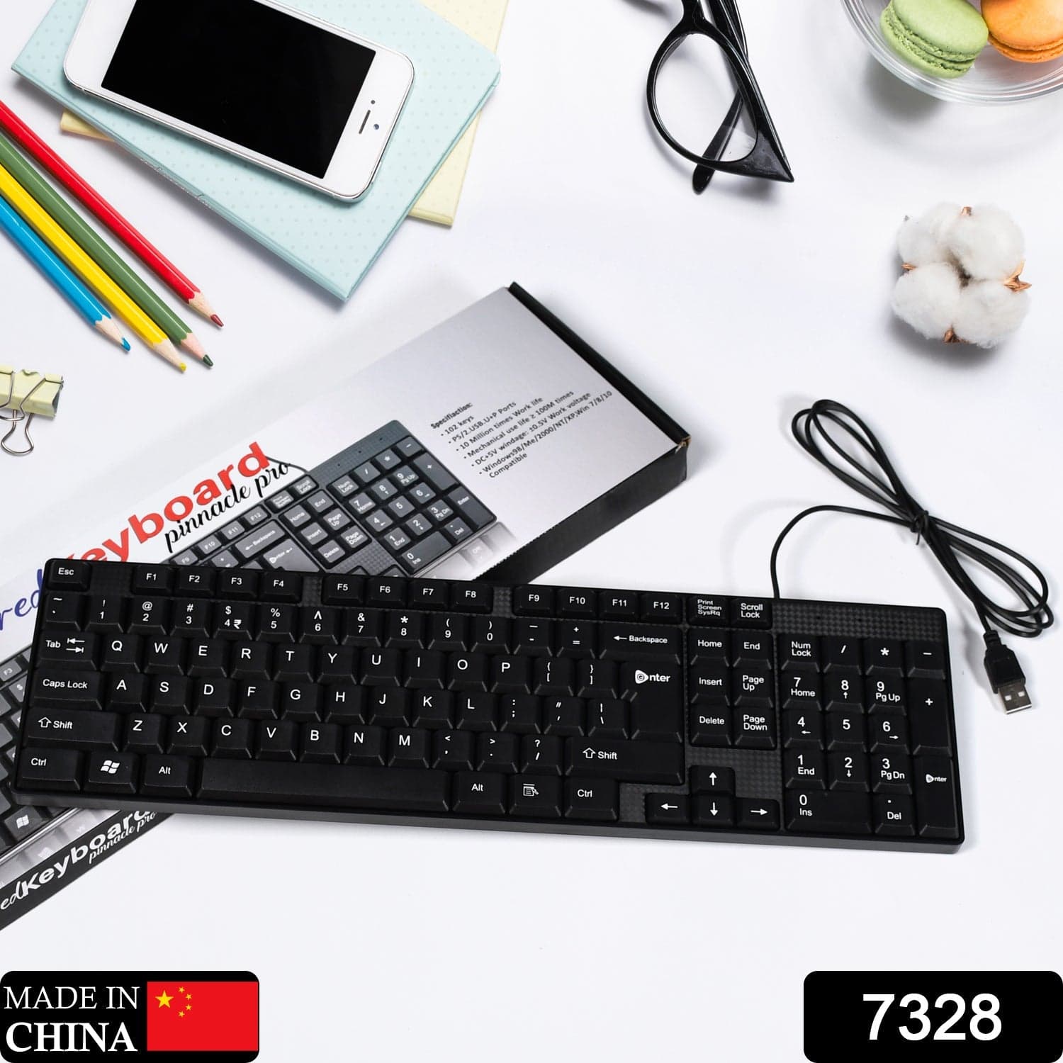 Wired USB 102 Keys, Ergonomic Portable Typewriter Keyboard for Home Office, Plug and Play thumbnail 2
