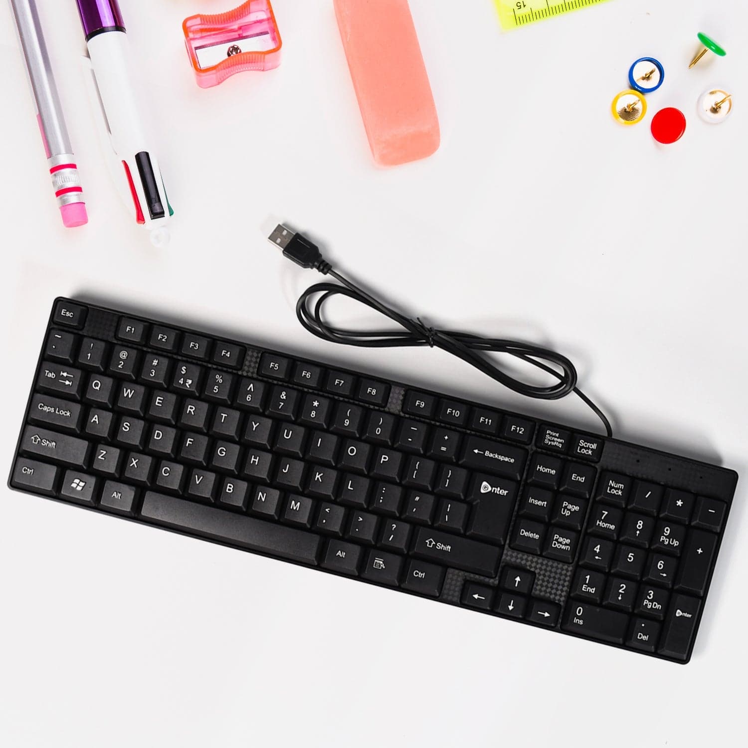 Wired USB 102 Keys, Ergonomic Portable Typewriter Keyboard for Home Office, Plug and Play thumbnail 5