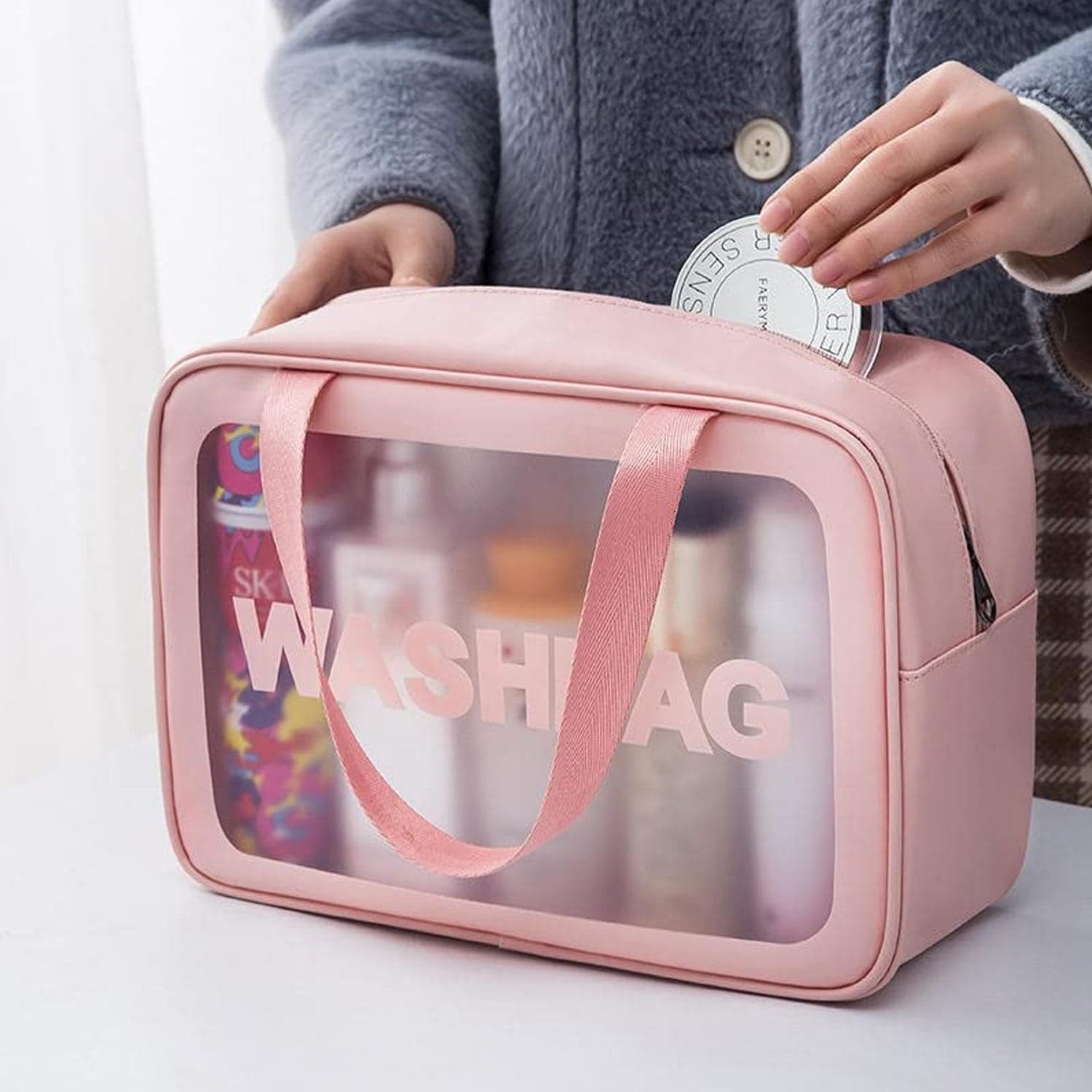 Big Zippered Cosmetic Pouch, Toiletry Bag for Cosmetics (1 Pc) thumbnail 10