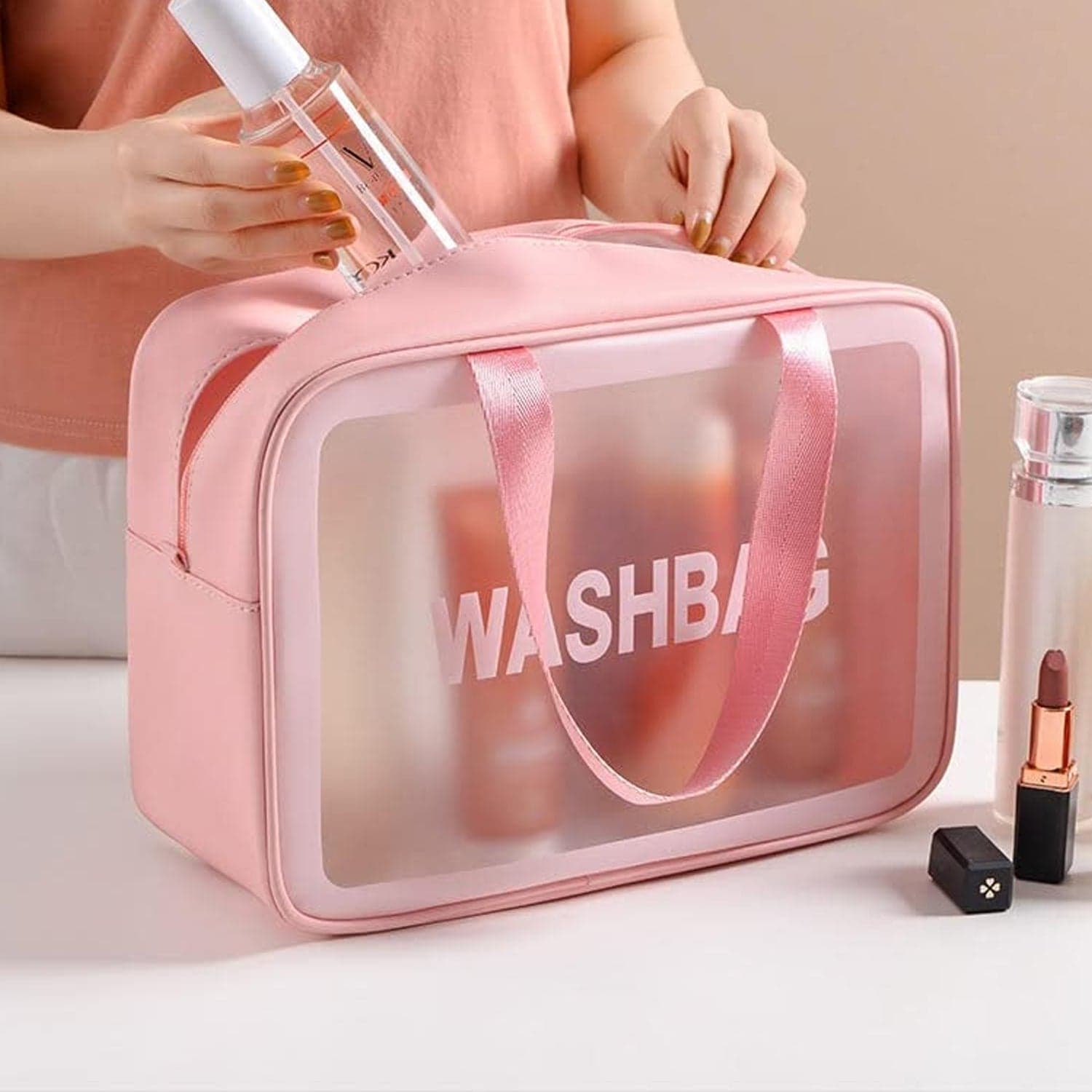 Big Zippered Cosmetic Pouch, Toiletry Bag for Cosmetics (1 Pc) thumbnail 7