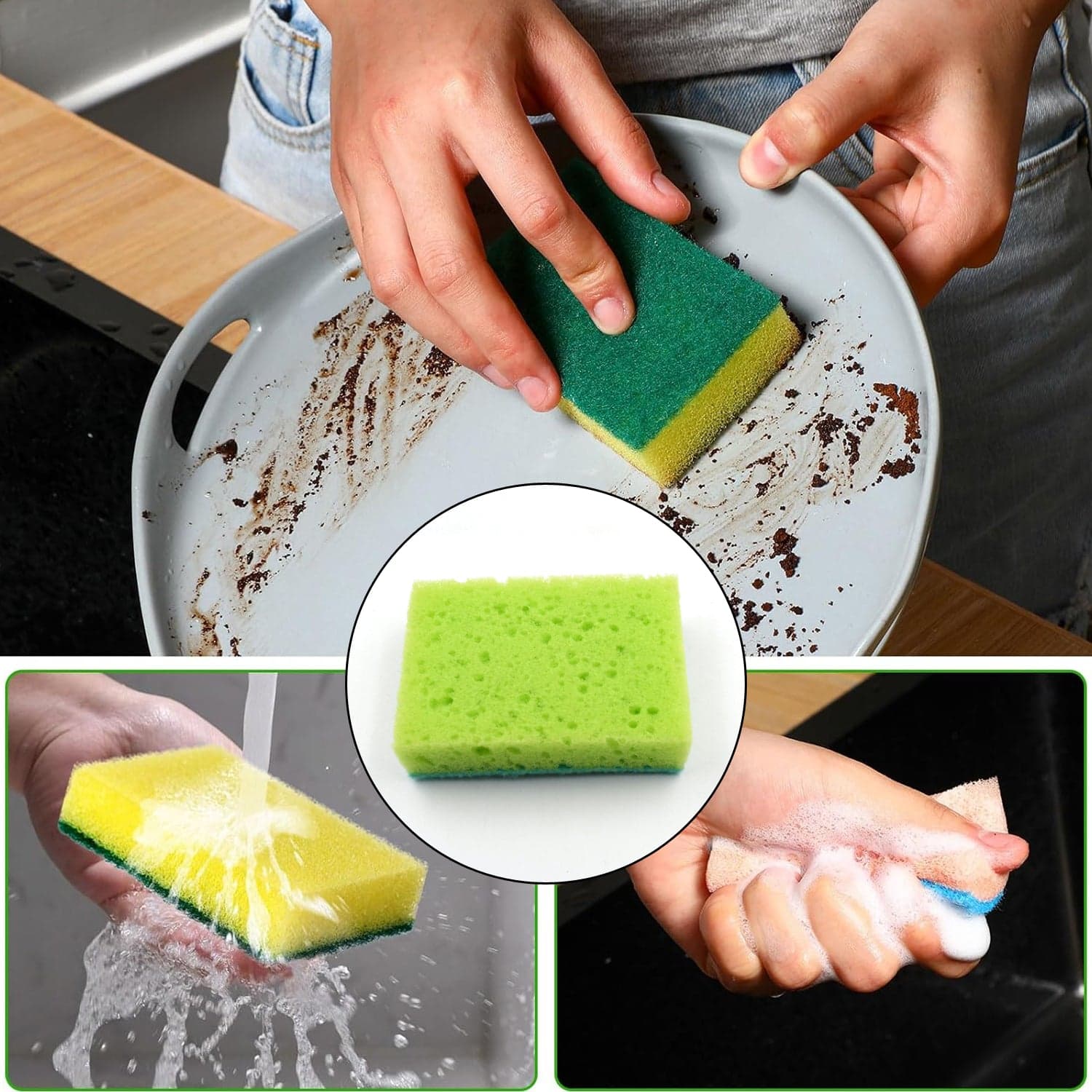 2-in-1 Multi-Purpose Scrub Sponge of Wear Resistant Dish & Furniture Cleaner (1 Pc) thumbnail 5