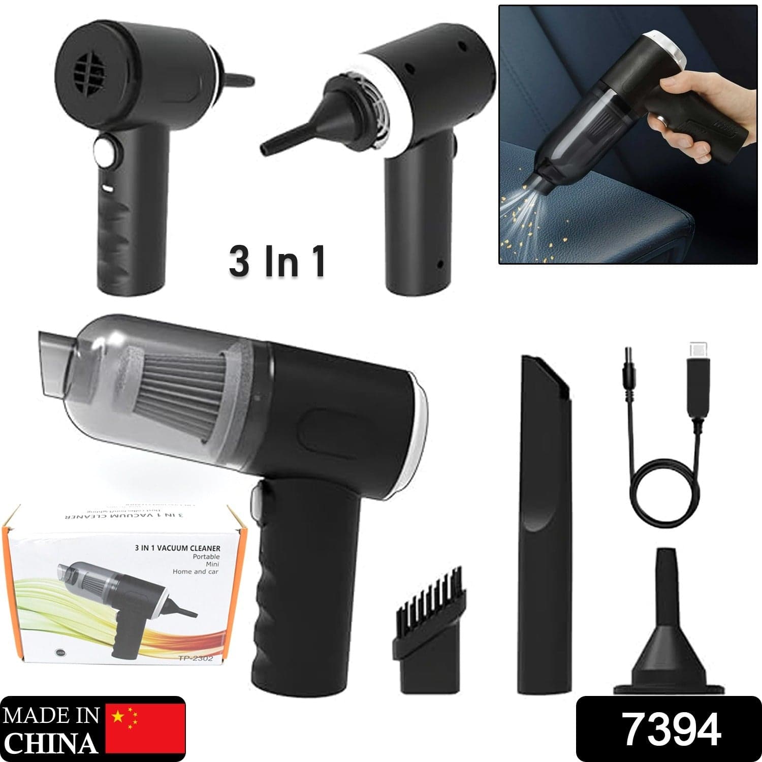3 In 1 Mini Car Vacuum Of Wireless, Rechargeable, Blower & Dust Cleaner For Car, Home & Keyboard thumbnail 2