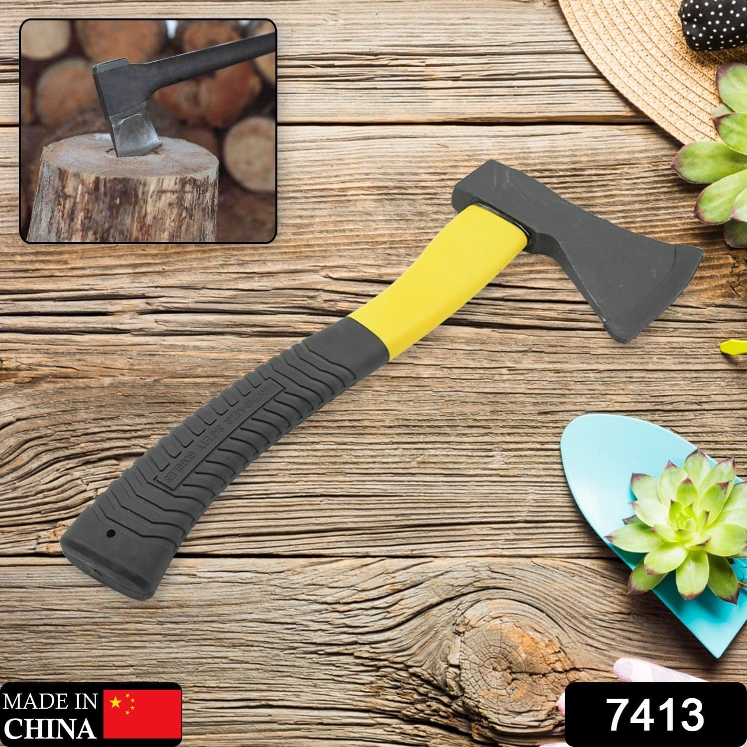 Gardening Tools Hatchet Axe Fiberglass Body Rubberized Handle Wood Cutting Axe thumbnail 2