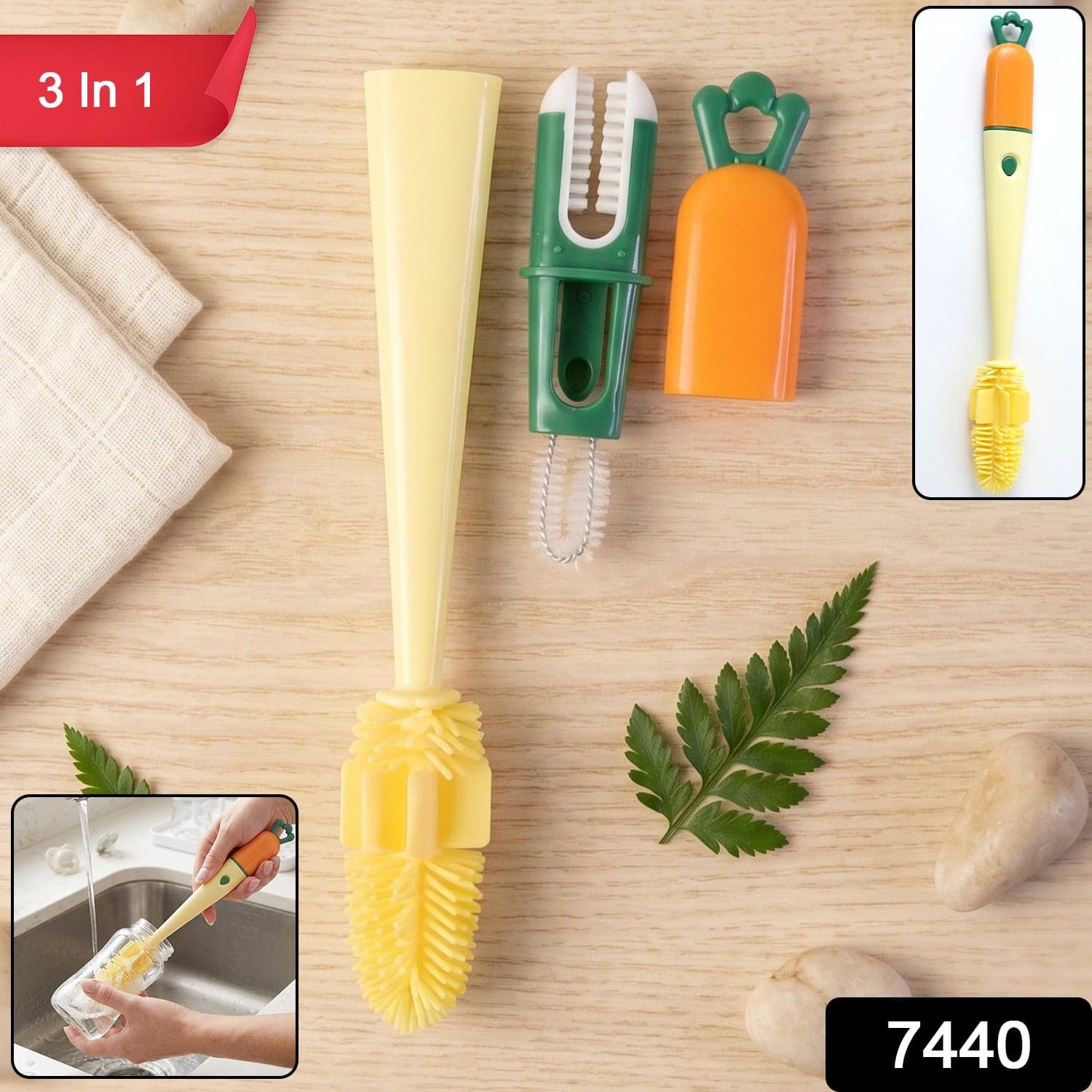 3 in 1 Bottle Cleaning Brush the Gentle & Reusable with Silicone Head thumbnail 2