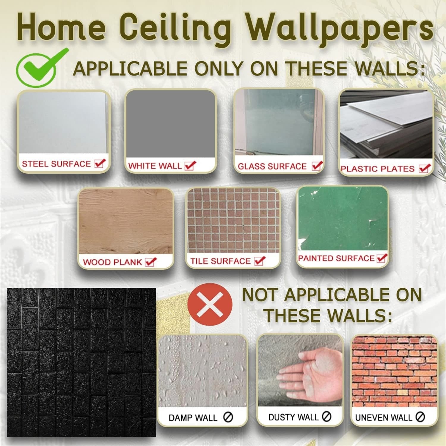 Design Wallpaper 3D Foam Wallpaper Sticker Panels I Ceiling Wallpaper For Living Room Bedroom I Furniture thumbnail 4