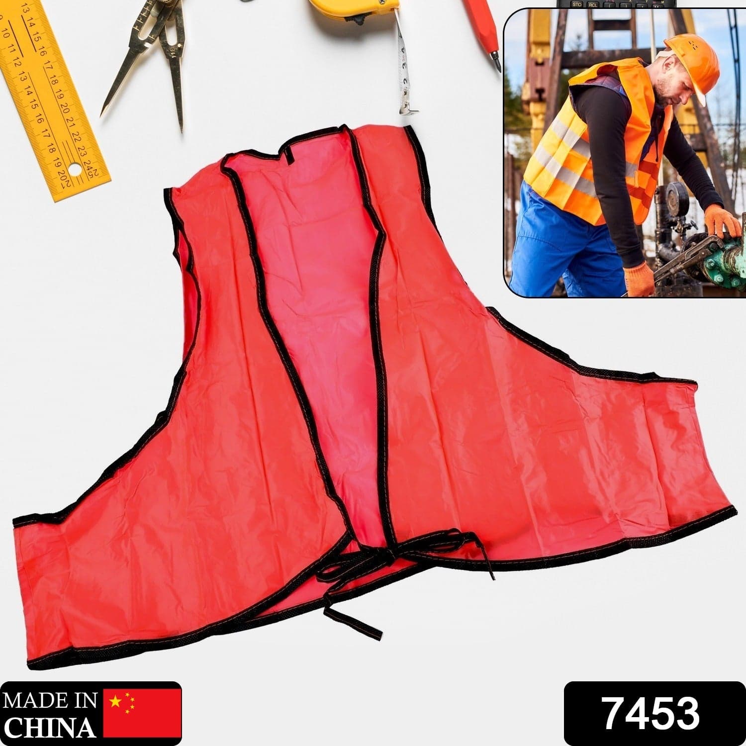 Economy PVC Safety Vest of Soft Vinyl, Tie Closure, High Visibility thumbnail 2