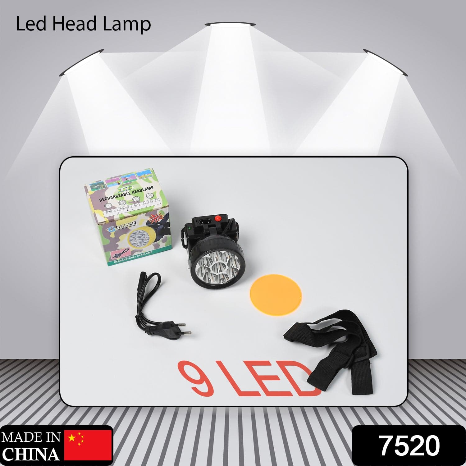 Head Lamp 9 Led Long Range Rechargeable Lamp Use For Farmers, Fishing thumbnail 2