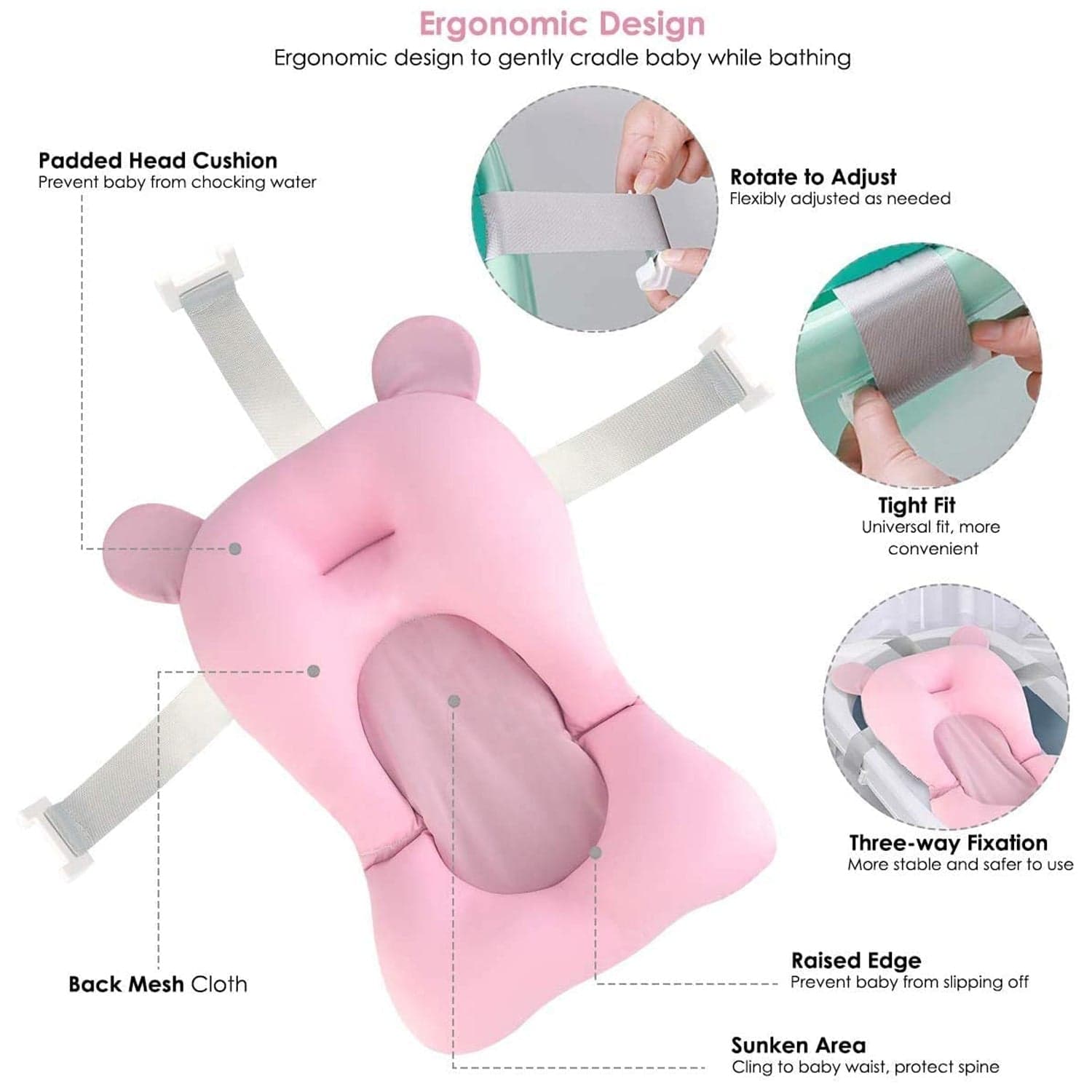 Baby Bath Pillow Newborn Anti-Slip Bathtub Pad Foldable with Strap For 0-6 Month Baby thumbnail 6