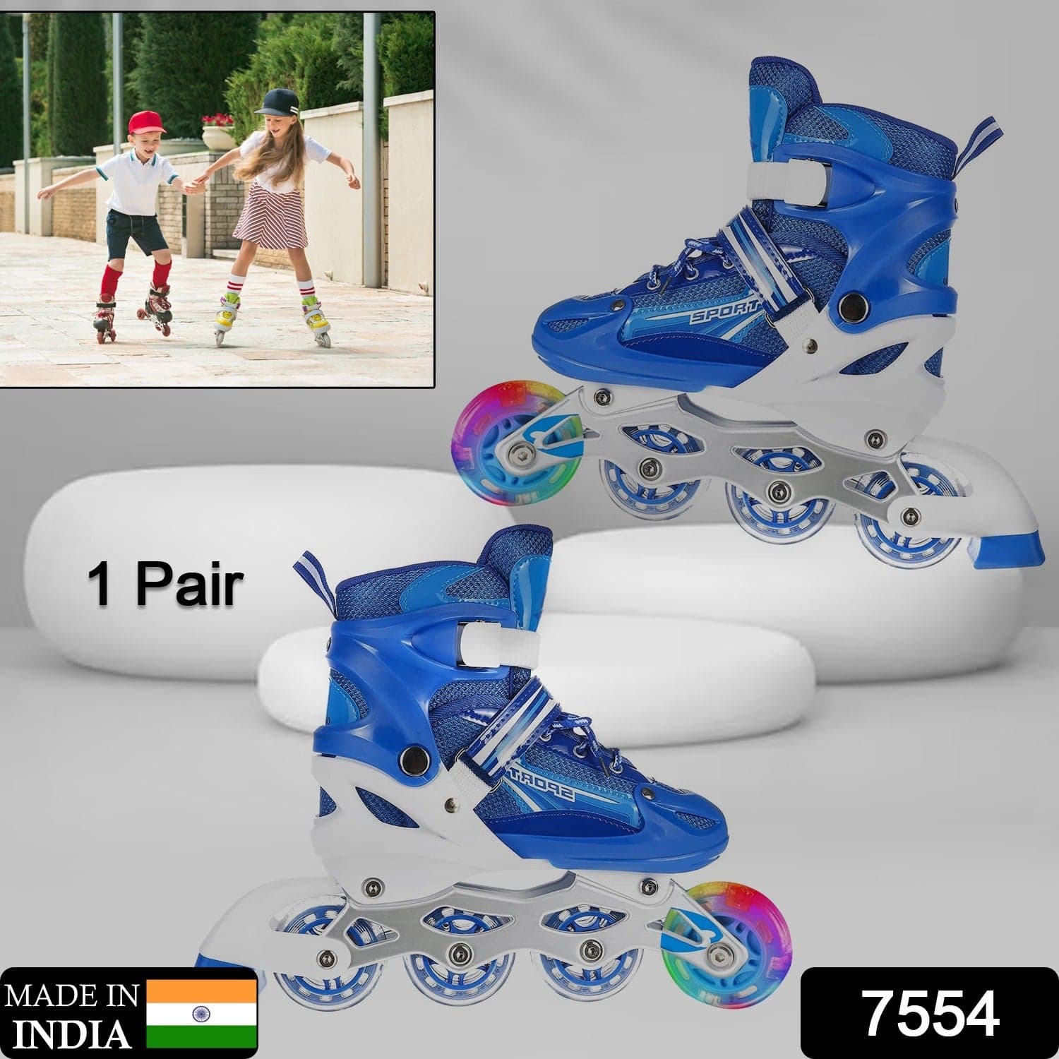 Inline Skates With Led Flashing Light Wheel With Adjustable Length Skate Premium High Quality Skates Pair (Roller Skate  thumbnail 5