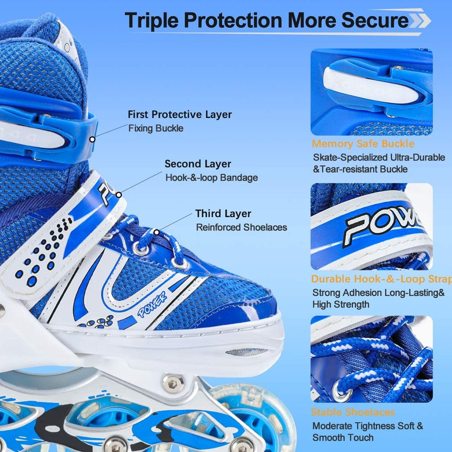 Inline Skates With Led Flashing Light Wheel With Adjustable Length Skate Premium High Quality Skates Pair (Roller Skate  thumbnail 7
