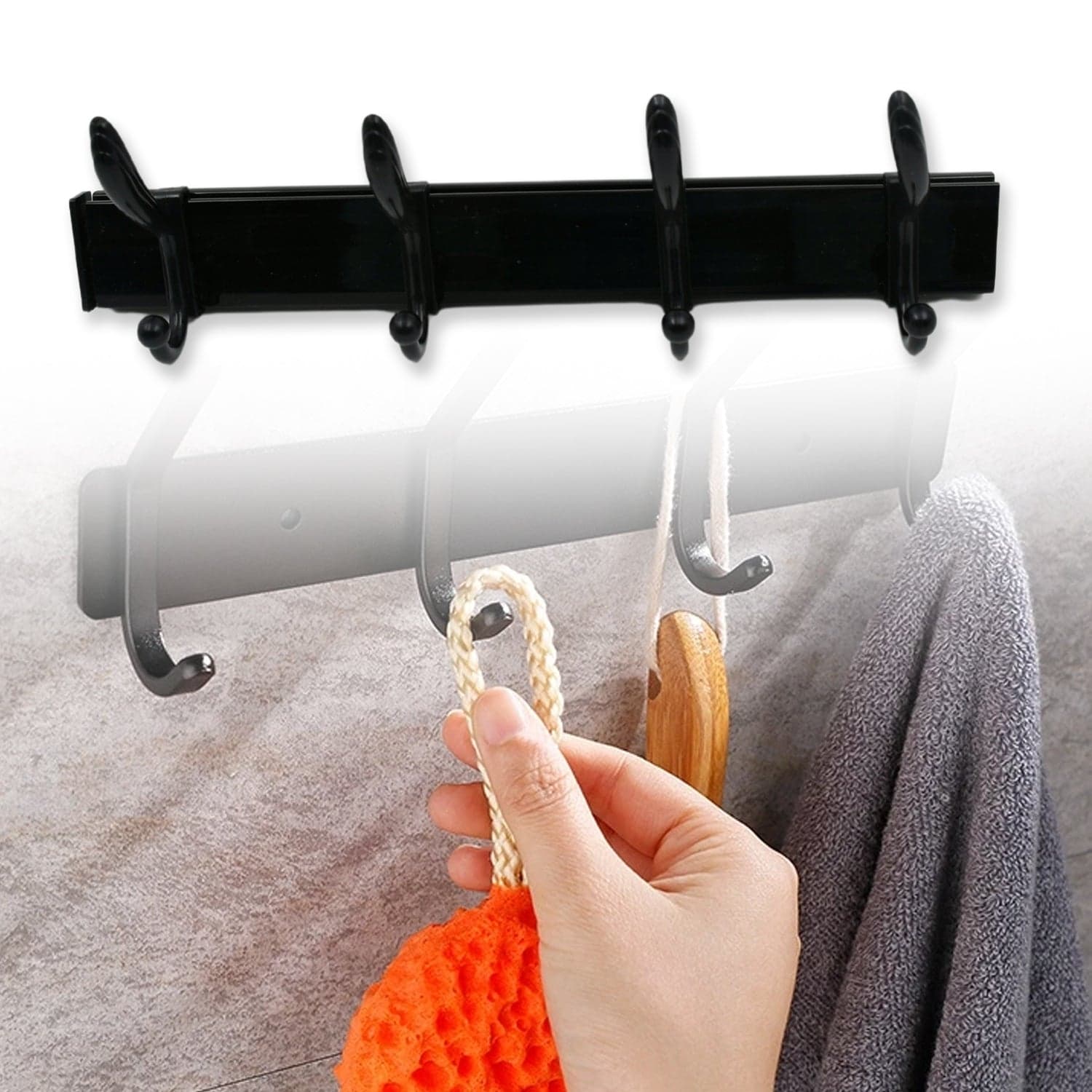Extra Long 4-Hook Wall Coat Hanger with Eco Adhesive thumbnail 1