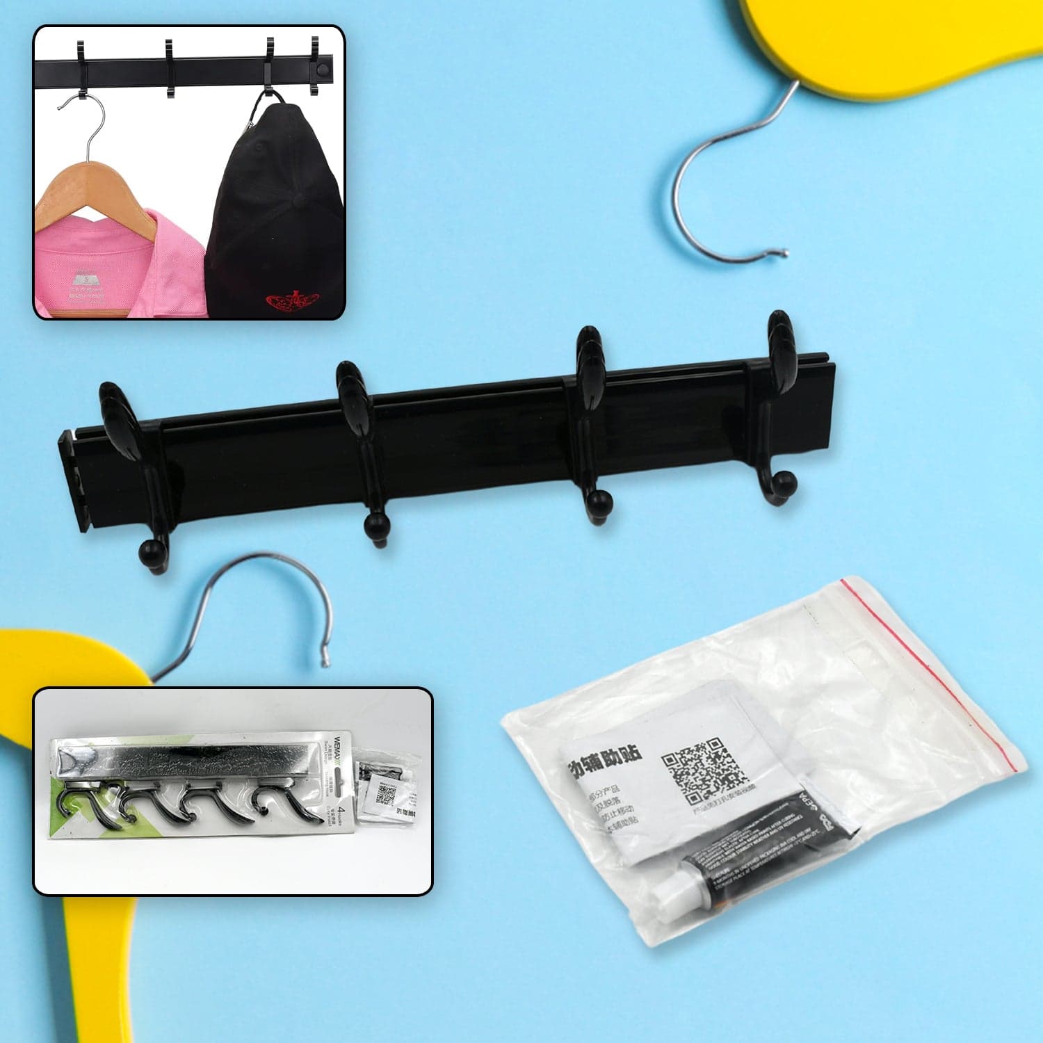 Extra Long 4-Hook Wall Coat Hanger with Eco Adhesive thumbnail 3