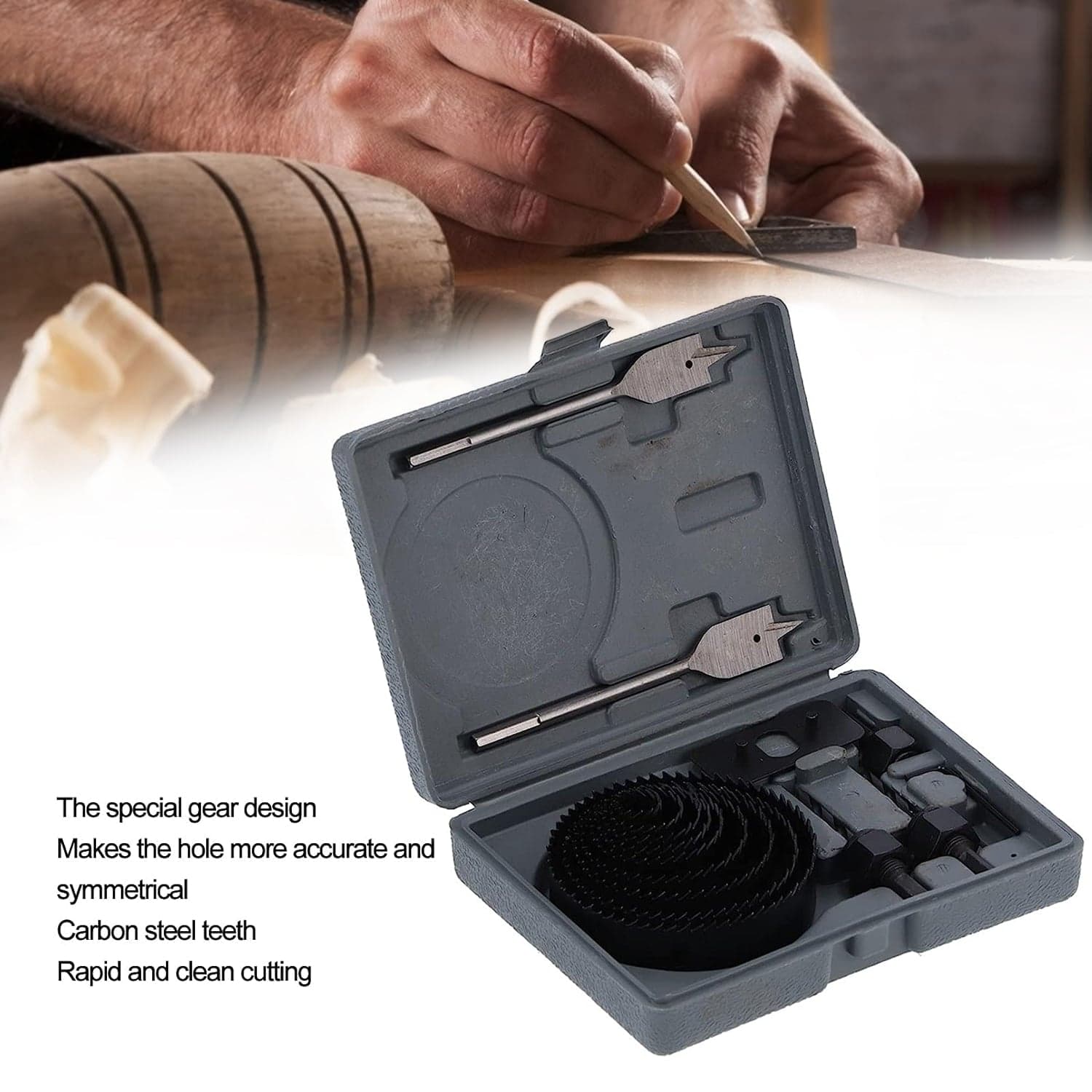 Drill Hole Cutter, Carbon Steel High Accuracy Incisive Hole Saw For Cutting Pcv For Cutting Plastic For Cutting Wood Hole Saw Kit (18 Pcs Set) thumbnail 5