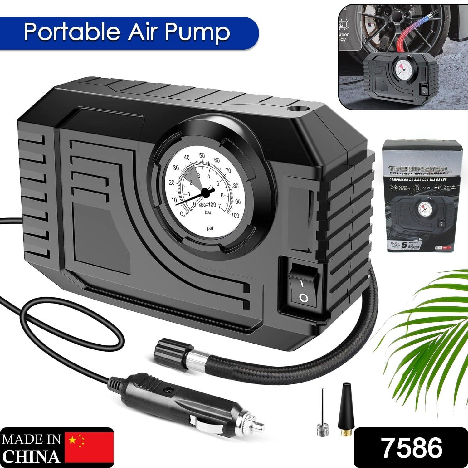 Tire Inflator Portable Air Compressor 12V Small Air Pump For Car Tires Bicycle Balloons thumbnail 2