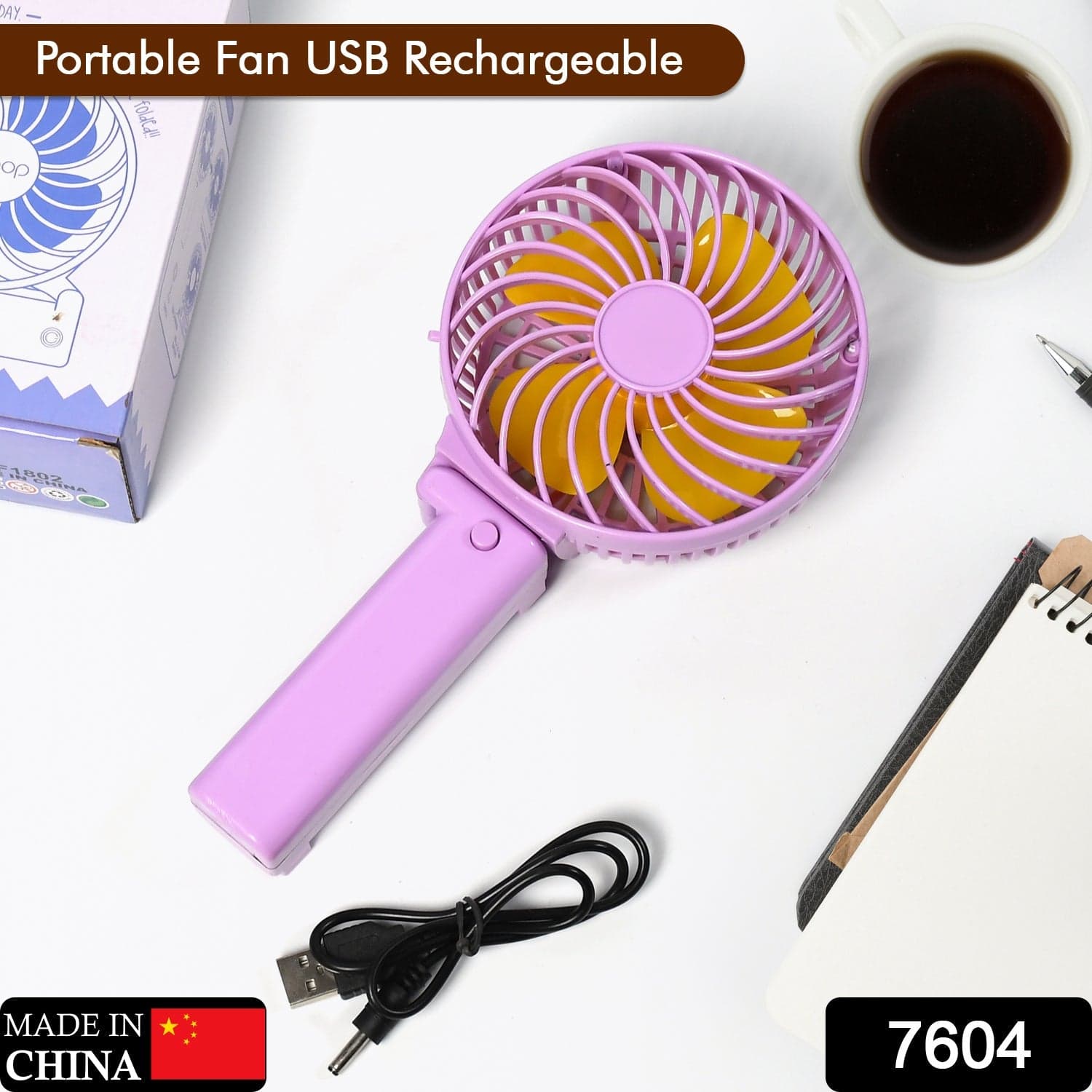 Portable Mini Handy Fan & Personal Table Fan | Rechargeable Battery Operated Fan Suitable For Kids thumbnail 2