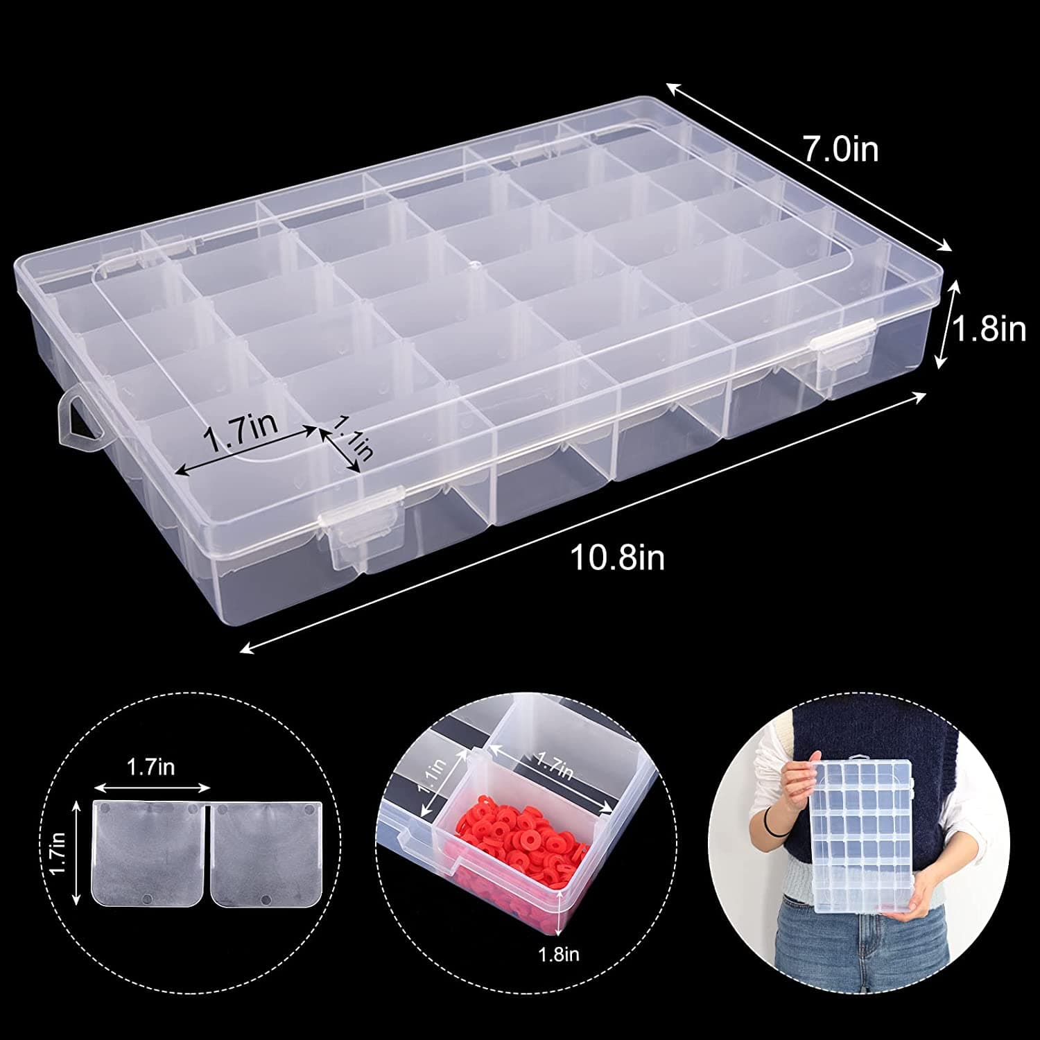 36 Grids Clear Plastic Organizer Box With Adjustable Compartment Dividers thumbnail 11