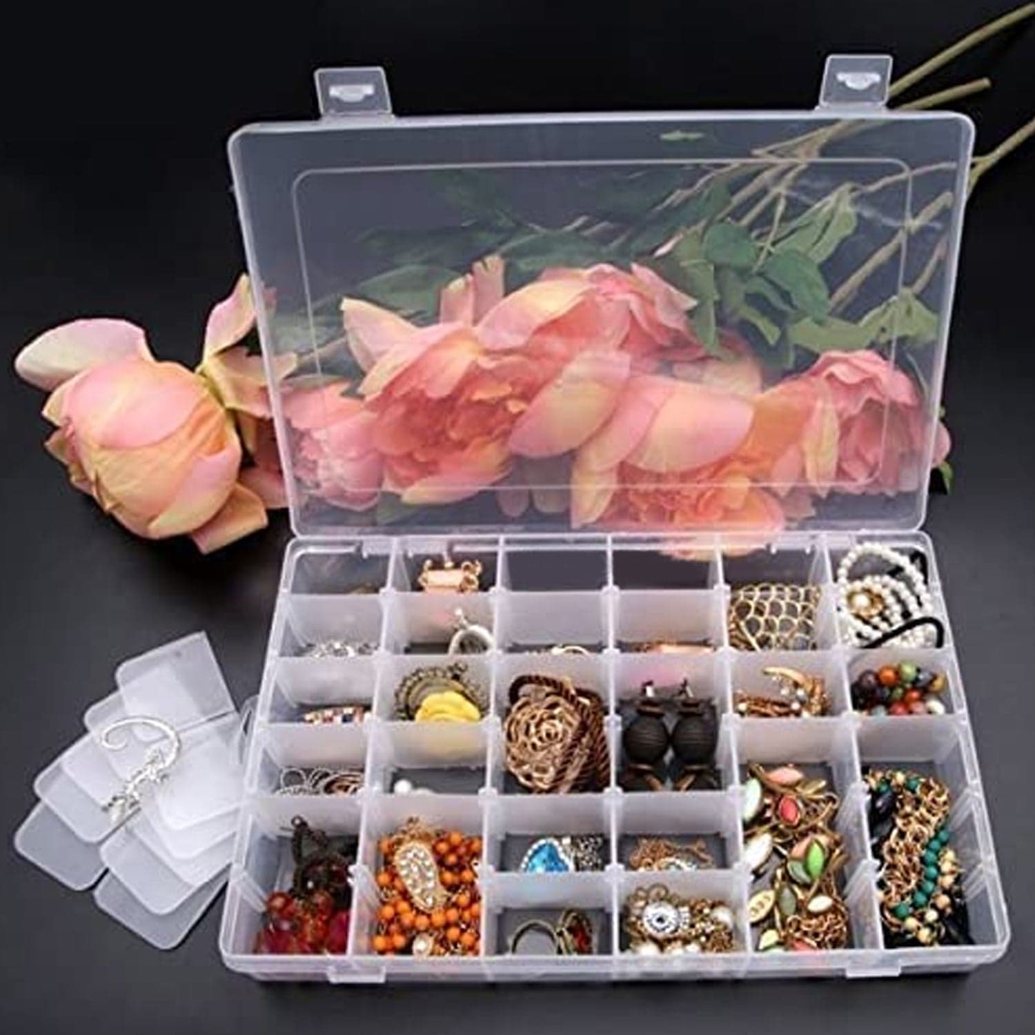 36 Grids Clear Plastic Organizer Box With Adjustable Compartment Dividers thumbnail 3