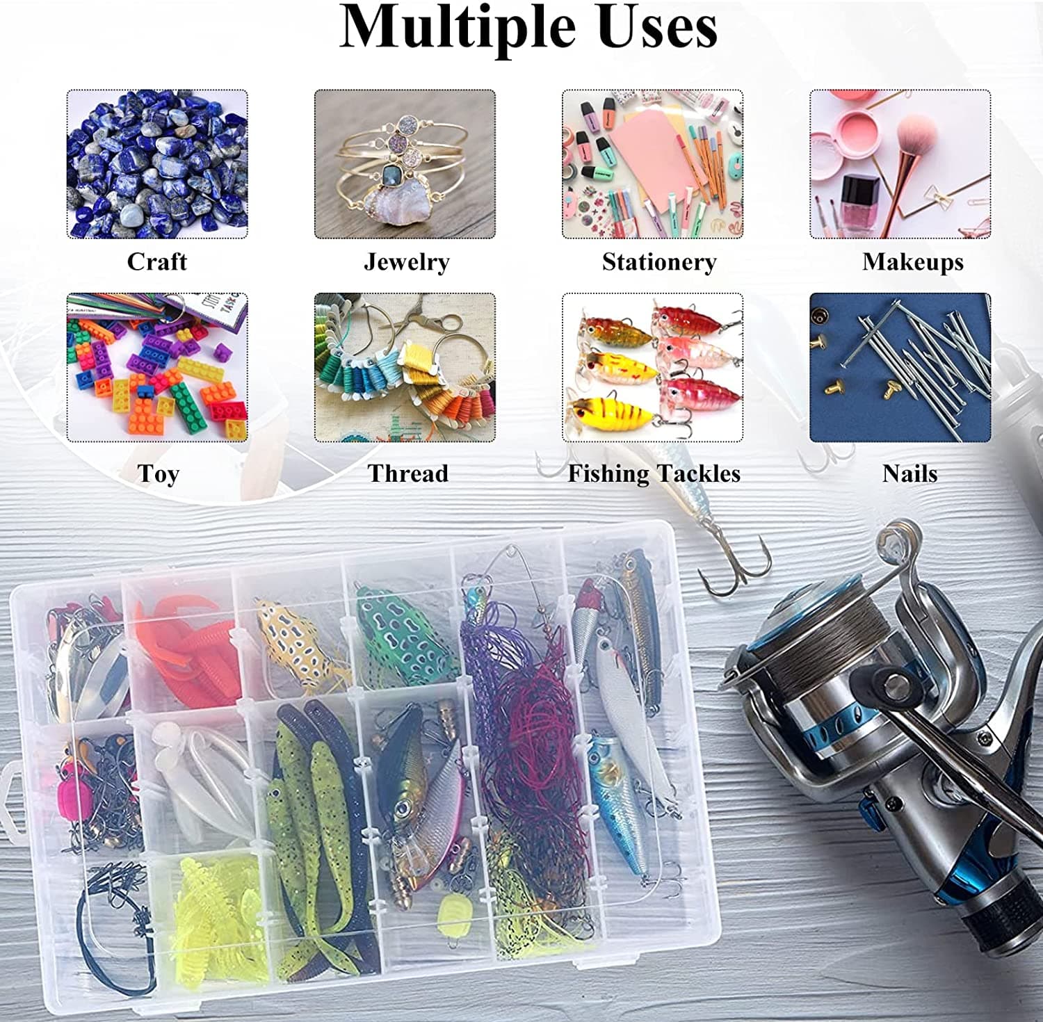 36 Grids Clear Plastic Organizer Box With Adjustable Compartment Dividers thumbnail 9