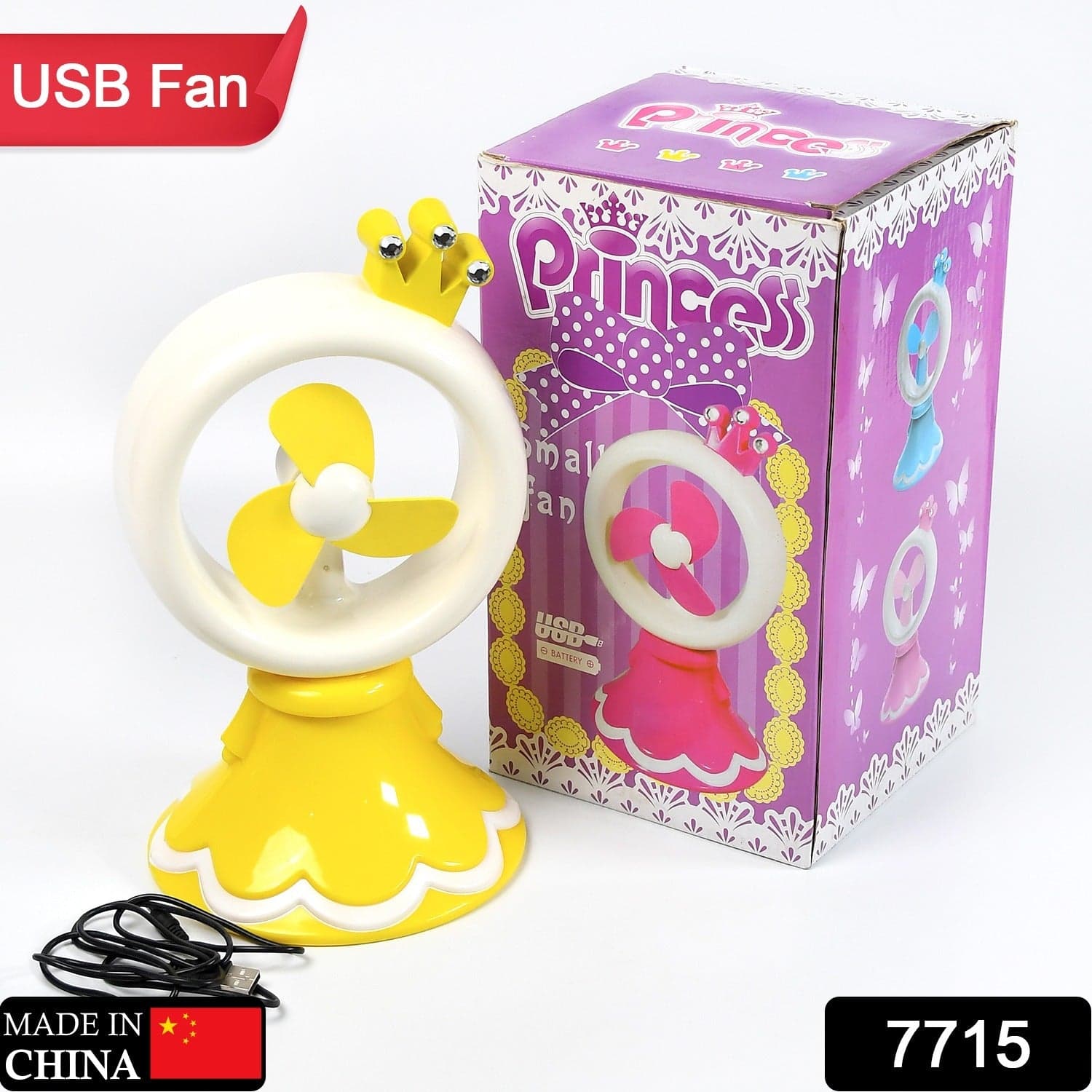 PRINCESS PORTABLE FAN BRIGHT COLOR DESKTOP OFFICE USB & BATTRY OPERATE FAN (Battery Not Include) thumbnail 2
