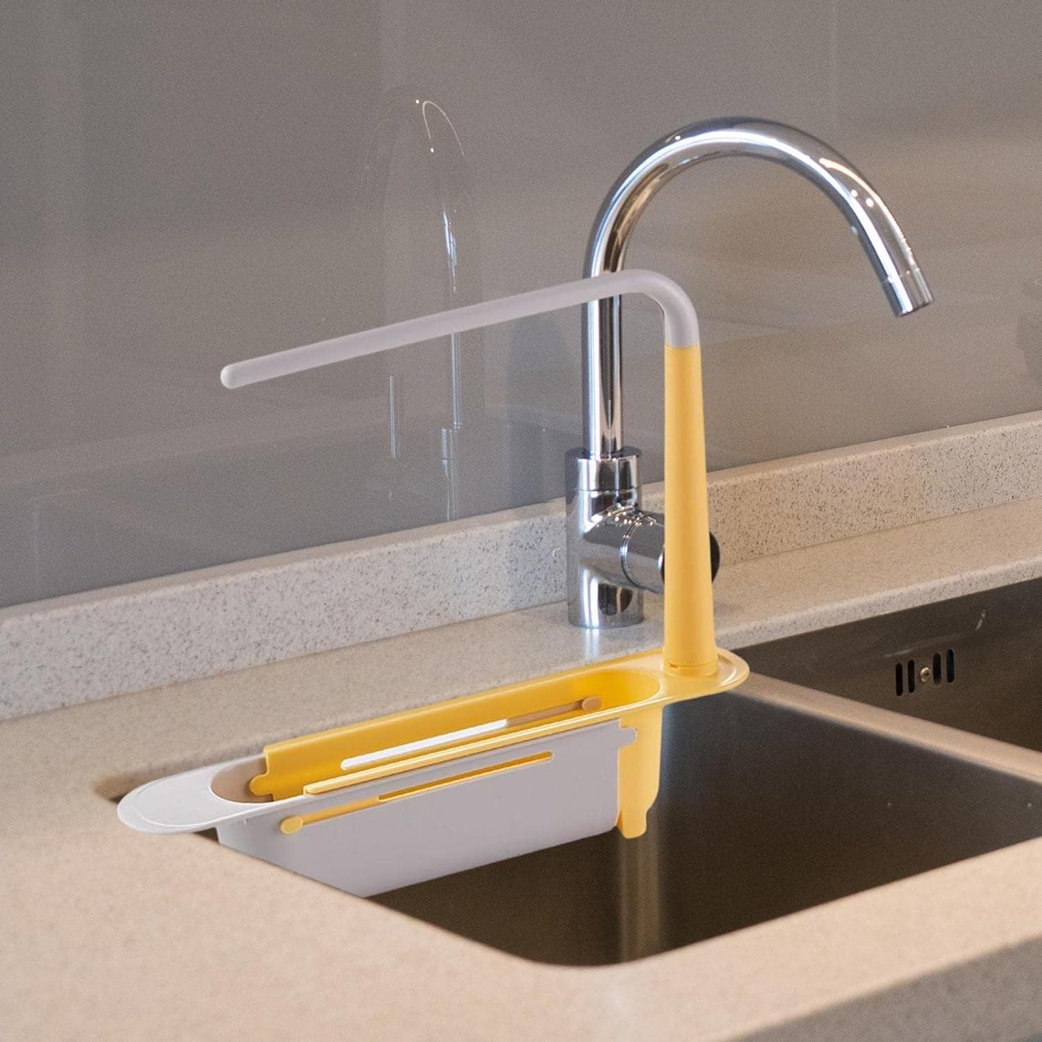 Telescopic Sink Storage Rack Material Kitchen Rag Rack Dishwashing Organizer Shelf Drain Basket Pp Under Sink Organizers ( Mic Color 1 Pc) thumbnail 1